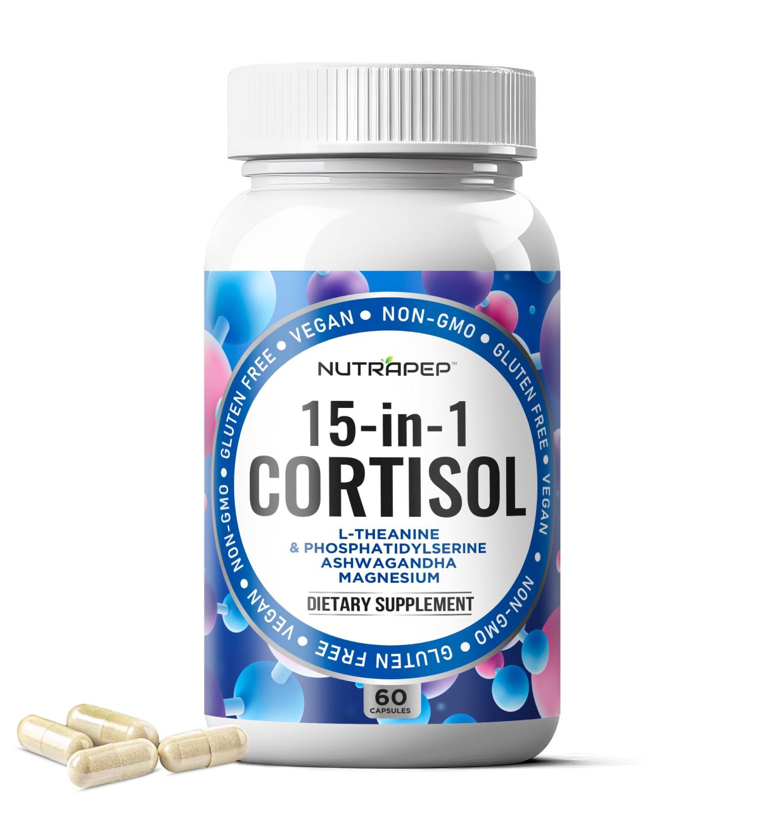 NutraPep Cortisol Detox Supplement Men Women - Reduce Lower Cortisol High Cortisol Reducer Blocker Control - Supports Stress Mood Rest Adrenal Calm Relax with Ashwagandha L-Theanine Magnesium - Buy Online on GoSupps.com