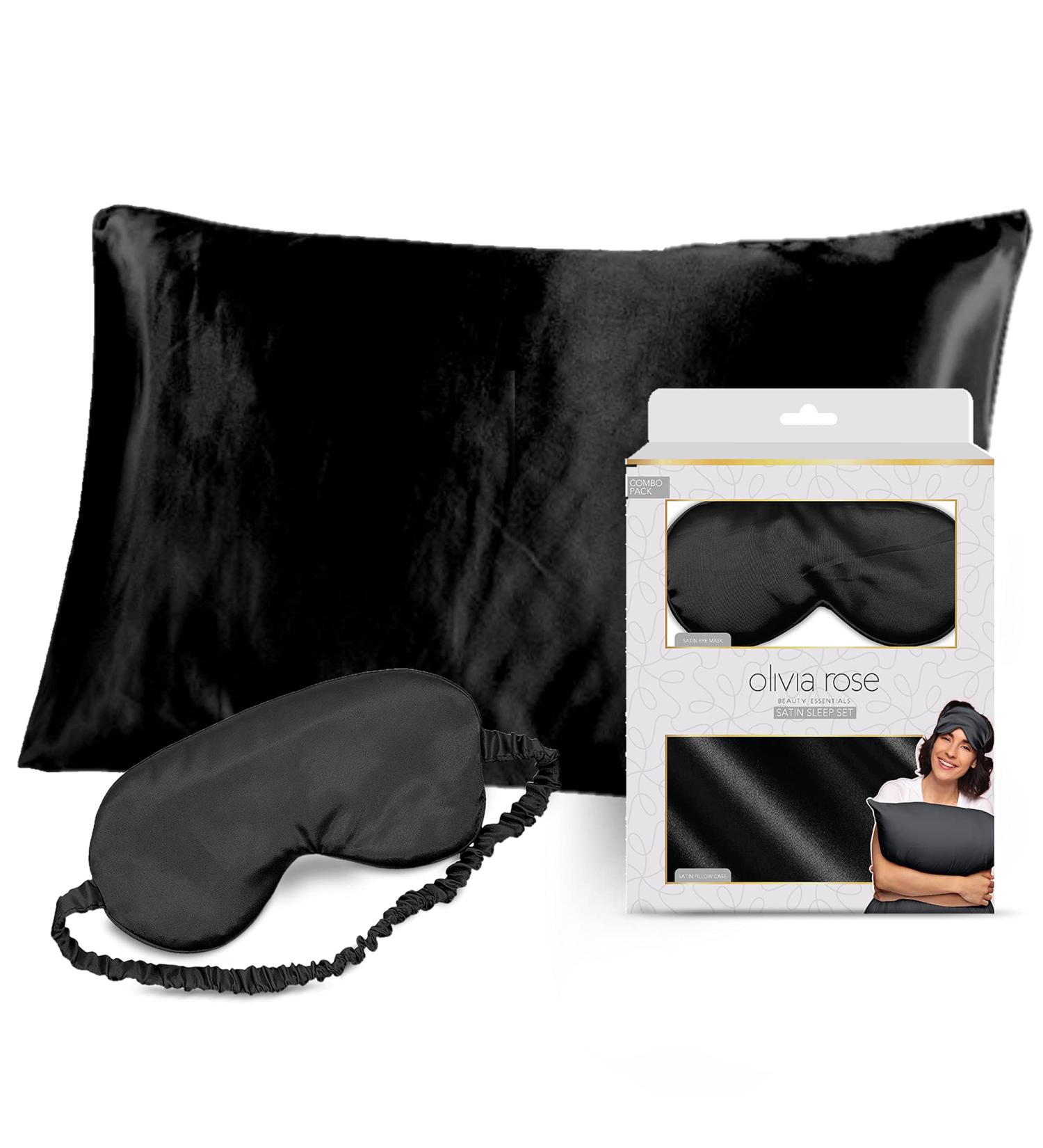Olivia Rose Black Satin Silk Pillowcase & Eye Mask Sleep Set - Natural Fiber for Hair and Skin - Buy Online on GoSupps.com
