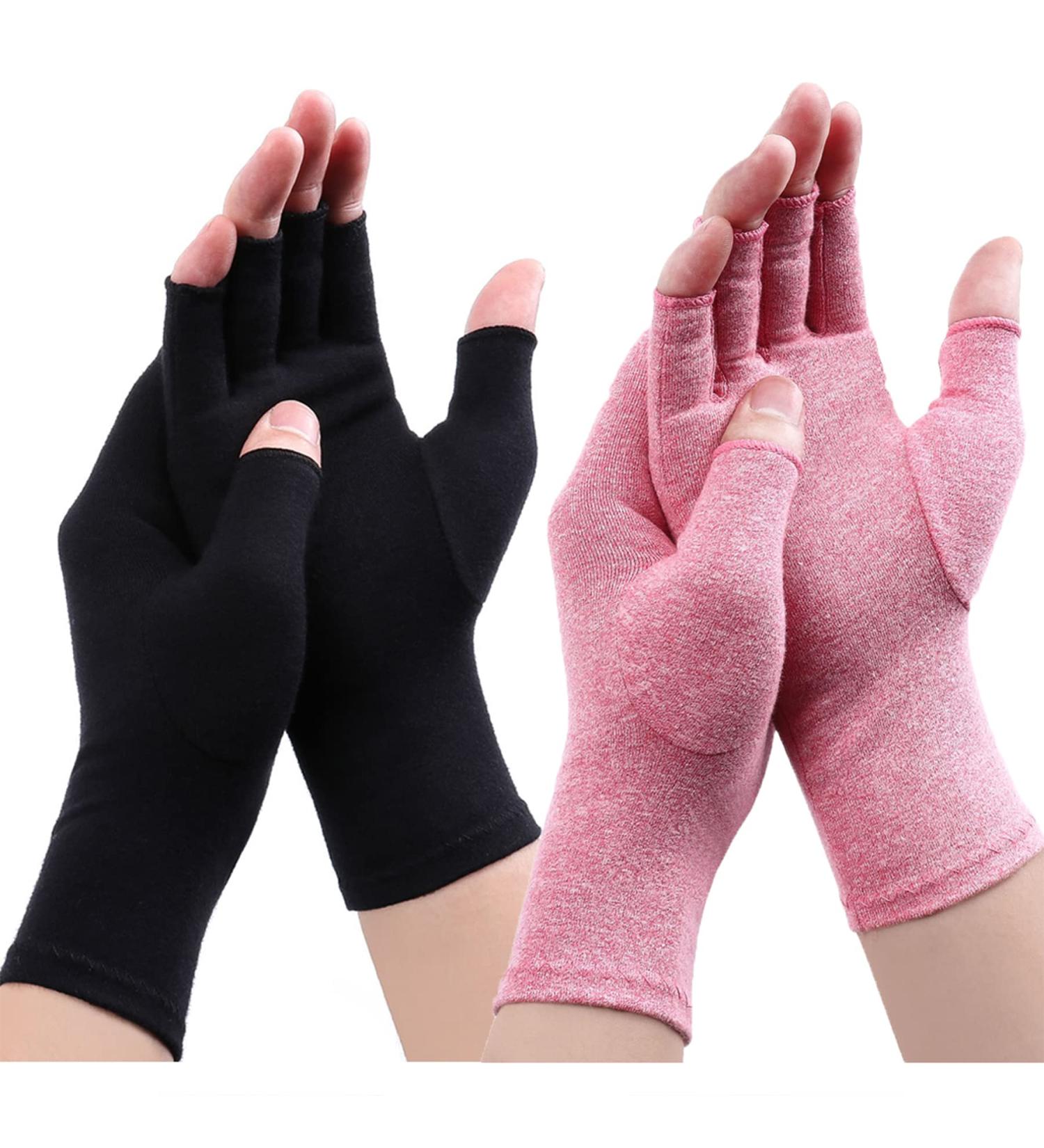 Gebell Rheumatoid Arthritis Compression Gloves - Fingerless Joint Pain Relief Hand Mittens for Carpal Tunnel - Black & Pink - Size Medium - Buy Online on GoSupps.com