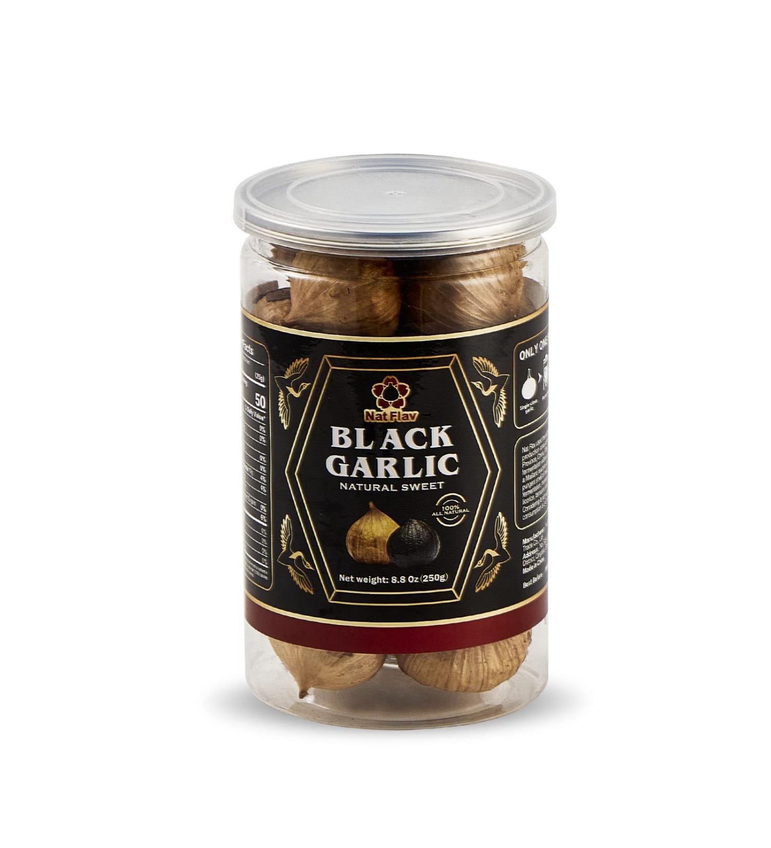 Nat Flav Whole Black Garlic 8.8 Oz (250g) - Fermented 120 Days, High Antioxidants, Non-Additives, Ready to Eat Healthy Snack - Buy Online on GoSupps.com