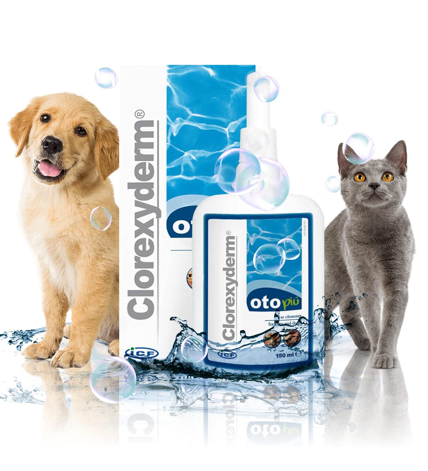 ICF Clorexyderm OTO Pi Ear Cleaner for Dogs & Cats: Prevents Dirt & Wax Build-up - Ear Drops Solution to Soothe Itchy Ears - 150 ml - Buy Online on GoSupps.com