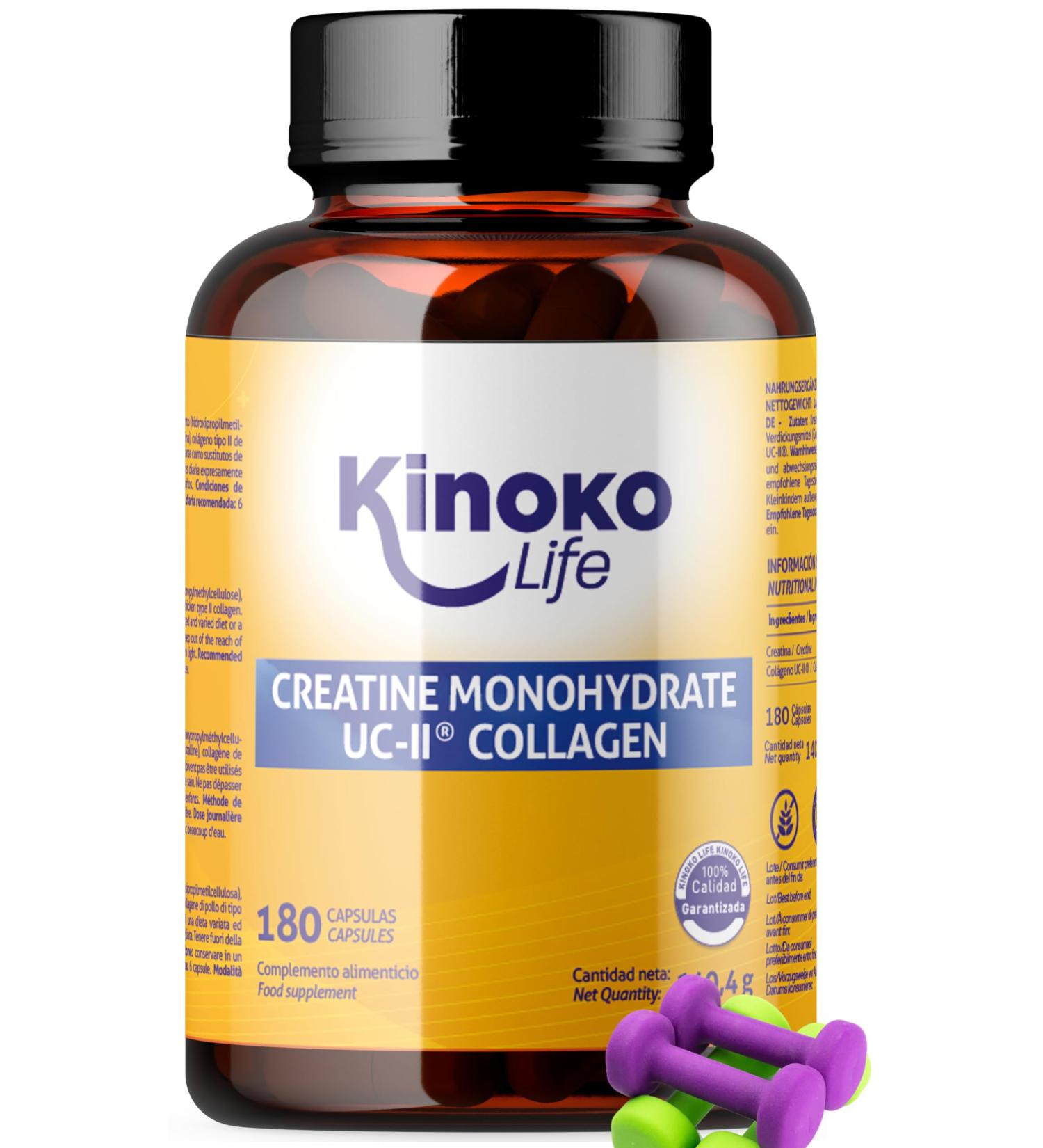Kinoko Life Creatine Monohydrate 3000mg with UC-II Collagen 180 Capsules Pure Micronized Creatine Monohydrate Creatine Capsules for Joints and Bodybuilding Pre Workout Preworkout - Buy Online on GoSupps.com