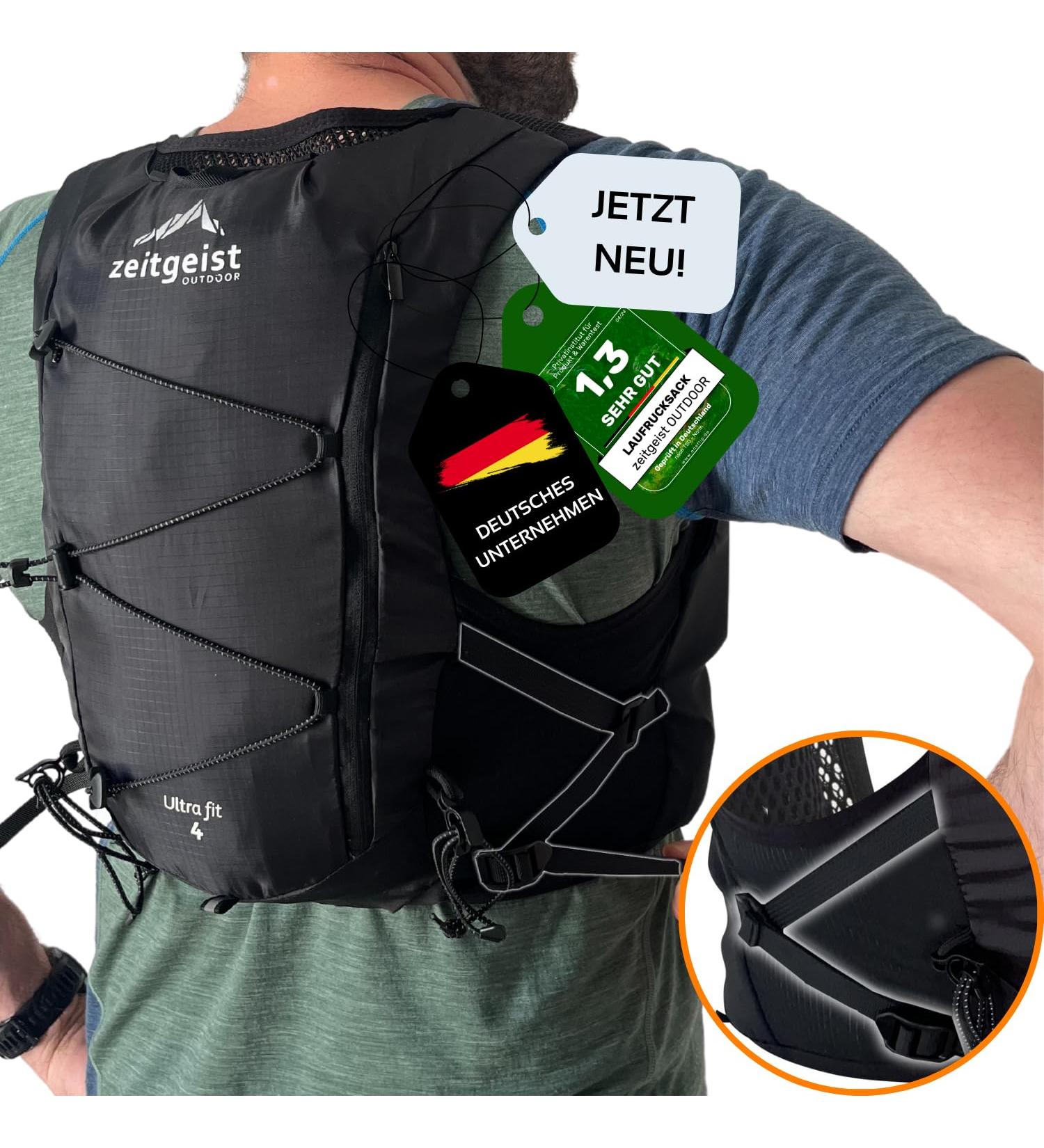 Zeitgeist Outdoor Running Vest for Men & Women - Ultra-Lightweight 4L Backpack | Breathable & Optimal Fit for Trail Running & Cycling | Black M-L - Buy Online on GoSupps.com