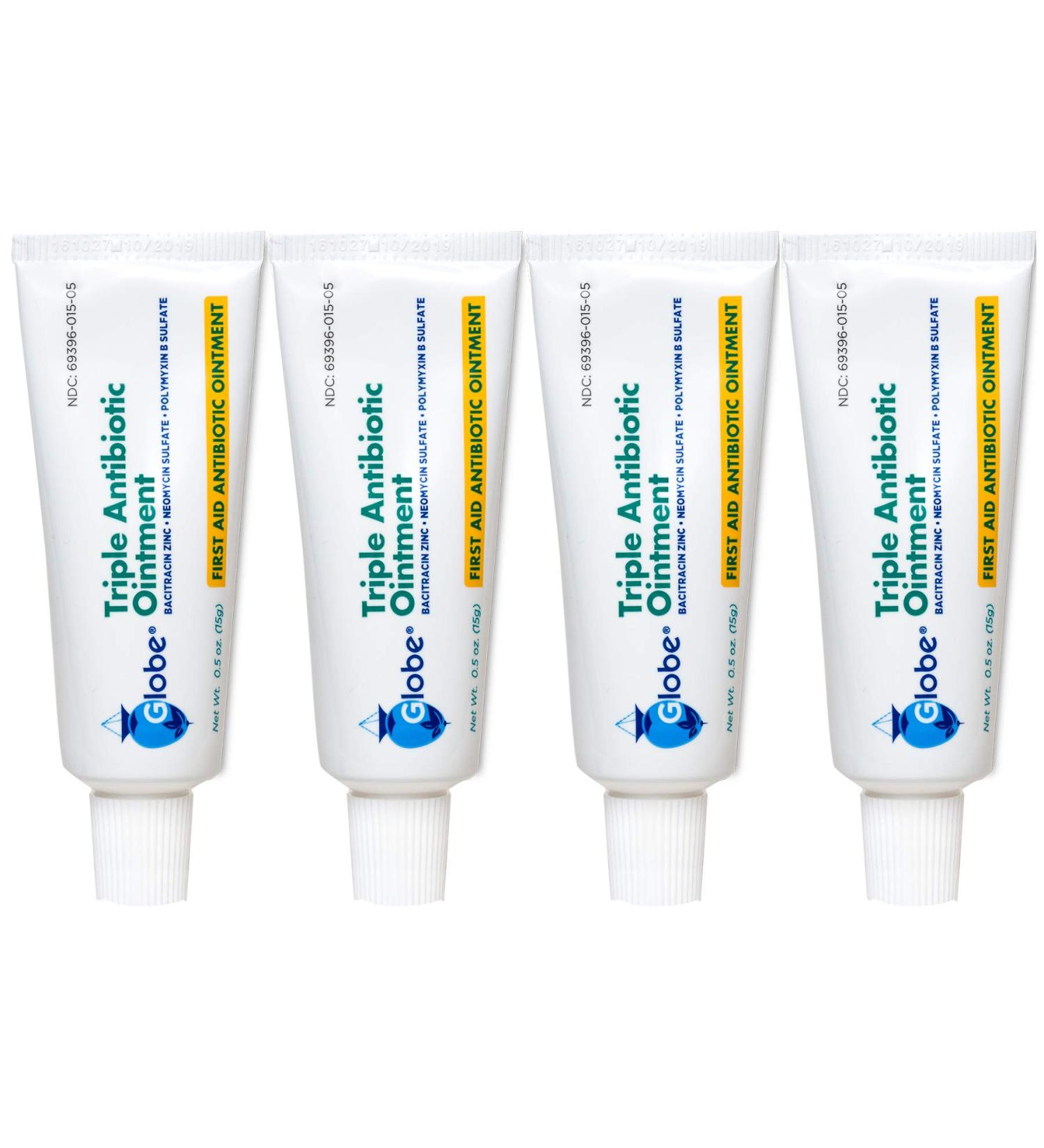 Globe Triple Antibiotic Ointment 0.5 oz (4-Pack) for Wound Care | 24-Hour Infection Protection | Minor Scrapes, Burns, Cuts Treatment - Buy Online on GoSupps.com