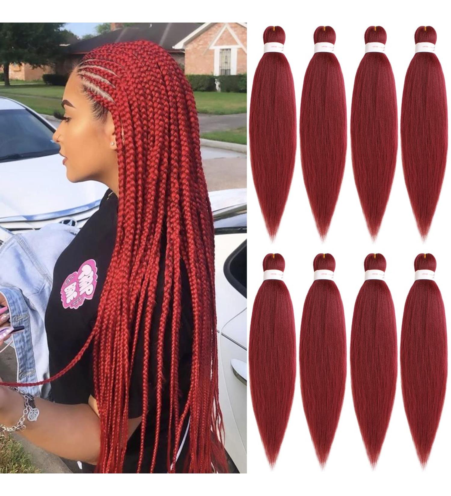 Leeven 8 Packs Red Pre Stretched Braiding Hair Extensions 20 Inch Yaki Hot Water Setting Fiber EZ Braid Pre-stretched Braiding Hair for Box Braids Knotless Braids /26 Inch 900# 26 Inch (Pack of 8) 900# - Buy Online on GoSupps.com