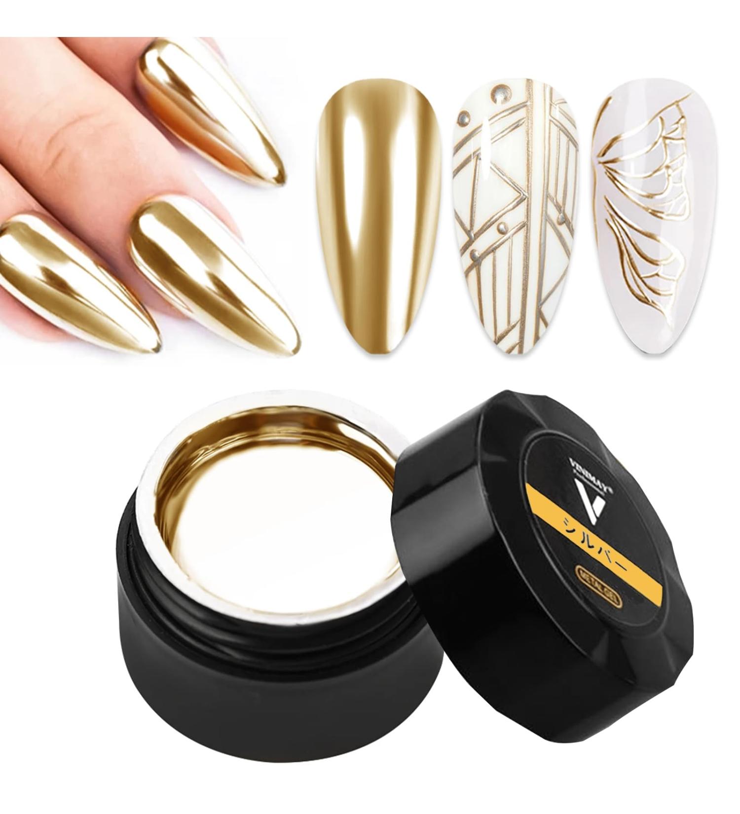 Gold Metallic Painting Gel - 3D Mirror Chrome Gel Polish for DIY Nail Art | Glossy Soak Off Manicure - Buy Online on GoSupps.com
