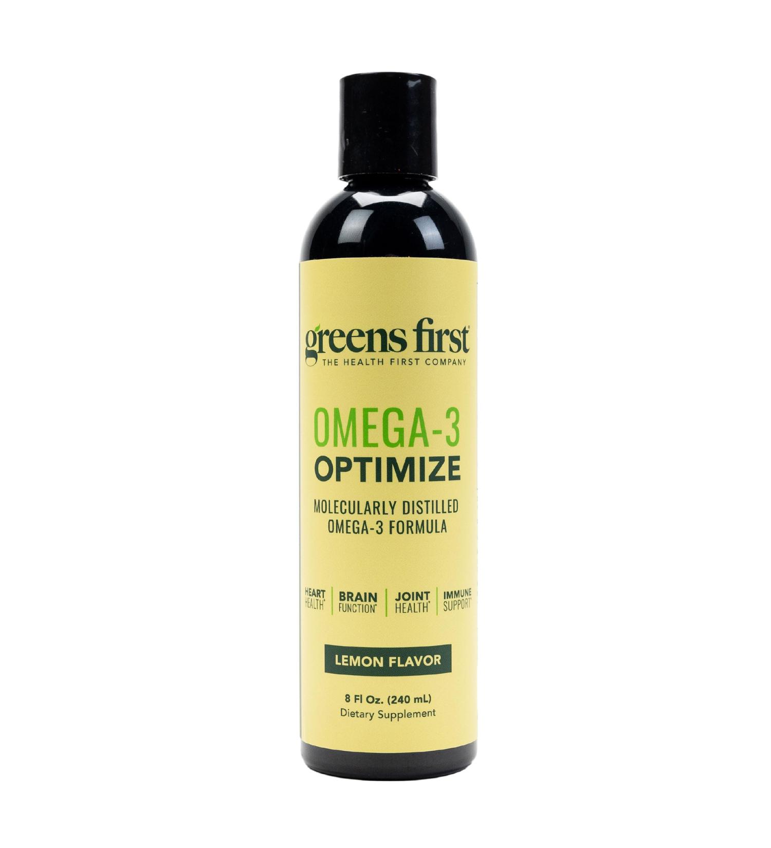 Greens First Omega-3 Optimize - Molecularly Distilled Liquid Omega-3 Fish Oil Supplement Formula - 1380 mg - Gluten-Free & Non-GMO - Lemon Flavor - 8 Fl Oz - Buy Online on GoSupps.com
