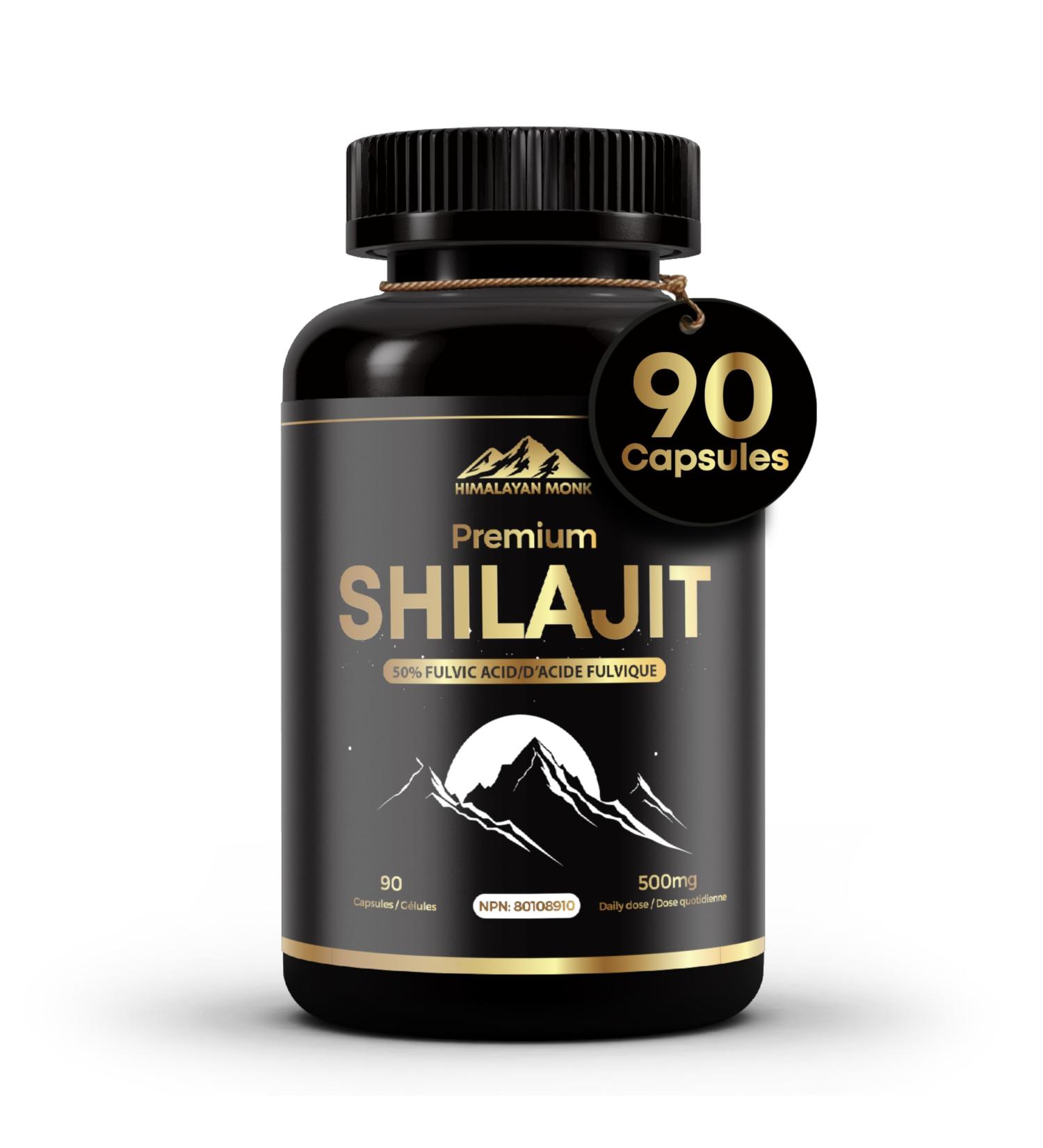 Shilajit Capsules - HIMALAYAN MONK Premium Shilajit 50% Fulvic Acid 90 Capsules 250 mg per Capsule 500 mg per Serving 85+ Trace Minerals Made in Canada 1 - Buy Online on GoSupps.com