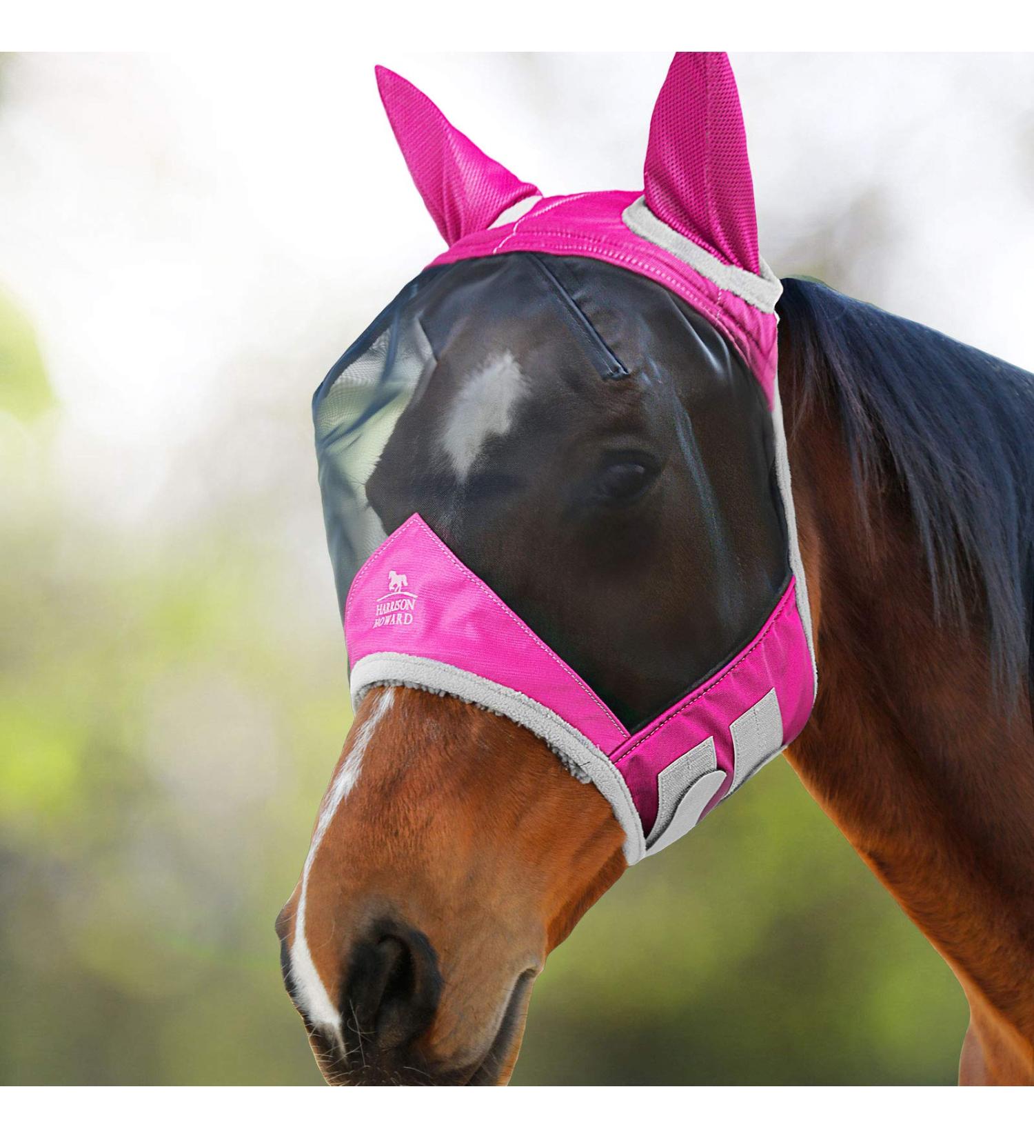 Harrison Howard CareMaster Pro Luminous Horse Fly Mask - UV Protection & Ear Protection in Pink for Thoroughbreds (M) - International Shipping Available - Buy Online on GoSupps.com