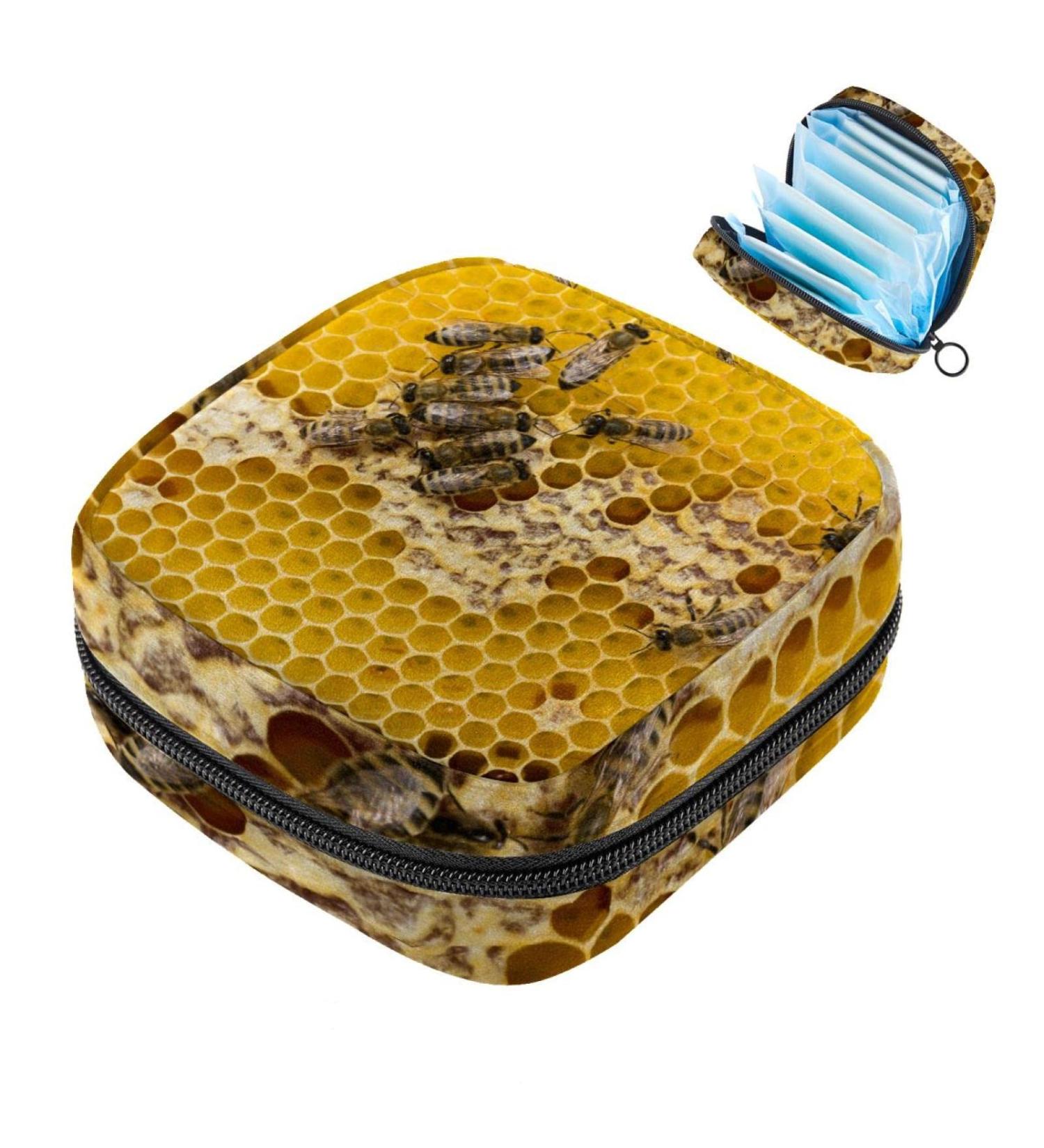 Shop Honeycomb Bees Yellow Sanitary Napkin | Stahrlichte Pocket Menstrual Pad & Cup with Zipper for Teens & Women - Buy Online on GoSupps.com