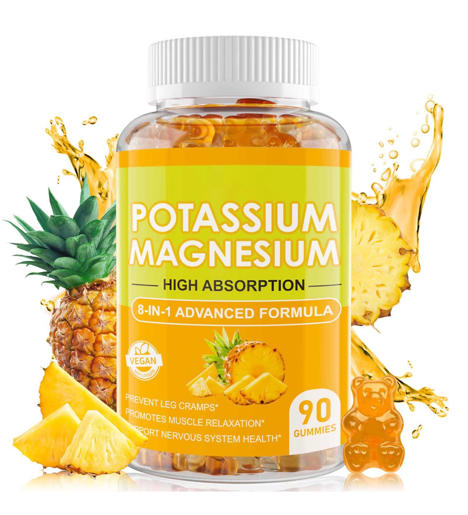 Potassium Magnesium Glycinate Gummies 400mg High Absorption Magnesium Gummies with VD Potassium Q10 for Relaxation Stress Relief & Zzz Sugar Free Vegan 60 Raspberry