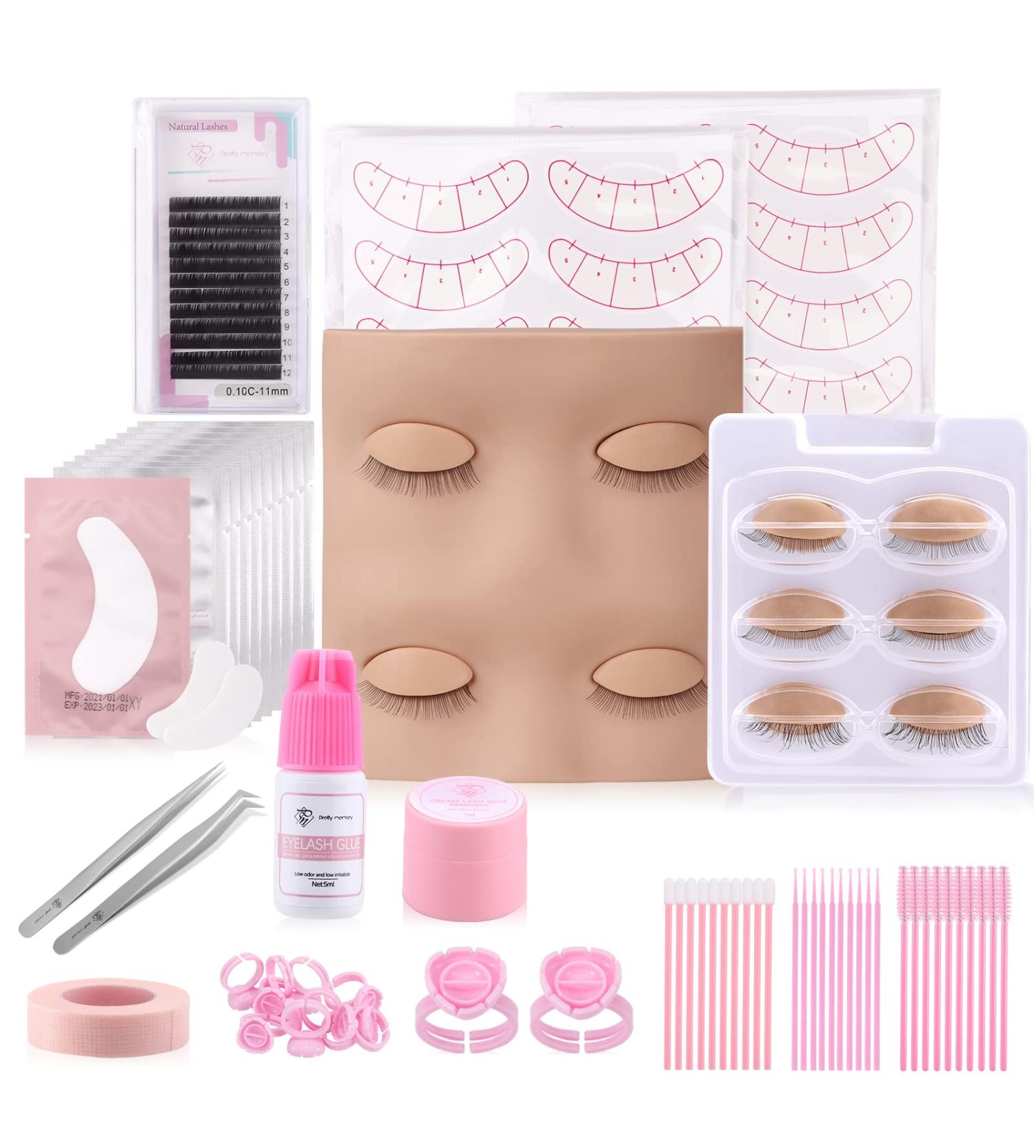 Pretty Memory Lash Extension Kit - 62 Piece Set with Mannequin Head for Makeup and Eyelash Grafting - Buy Online on GoSupps.com