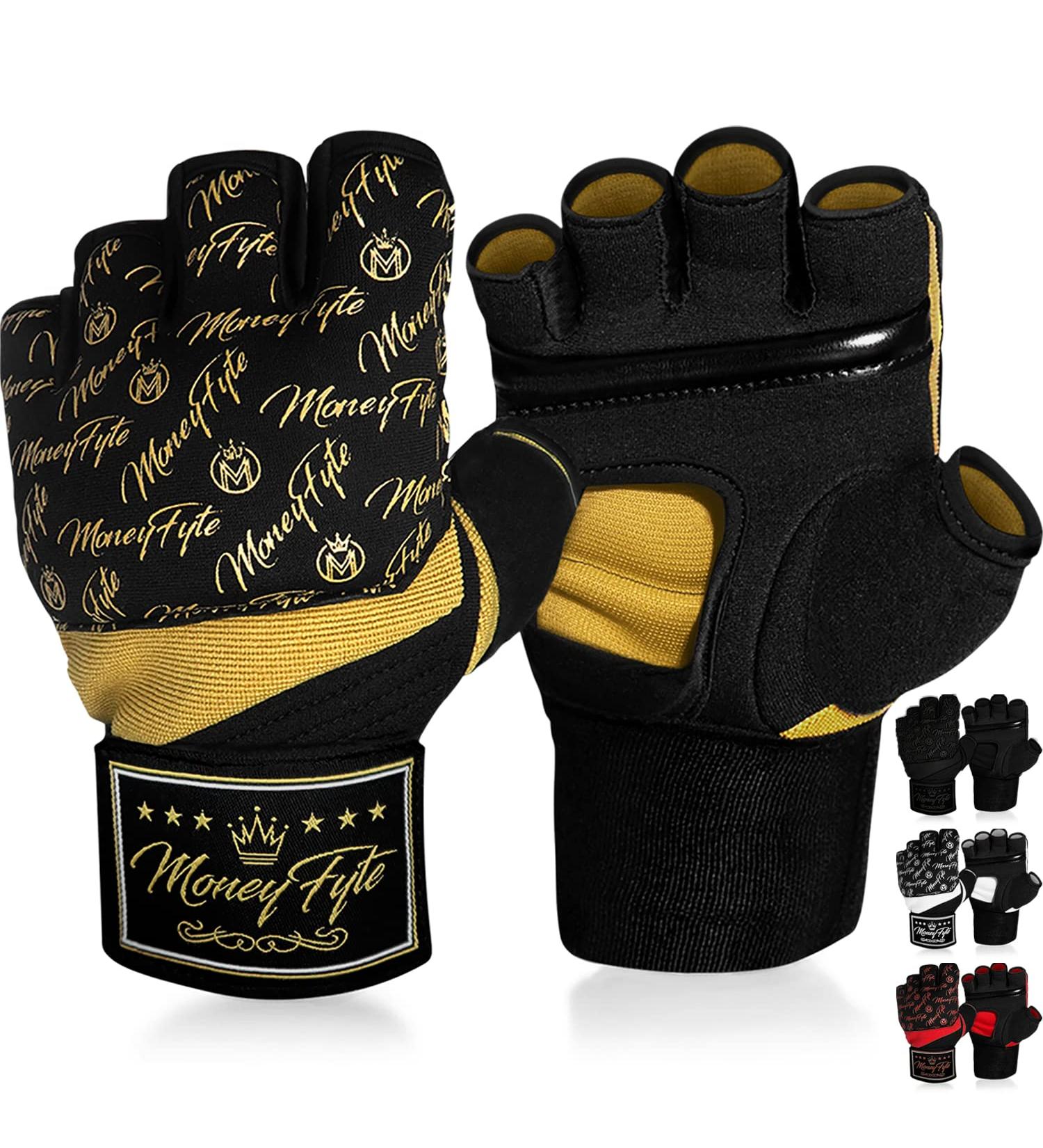 MoneyFyte Quick Gel Boxing Wraps - Knuckle and Wrist Protection for Boxing, Kickboxing, MMA - Black/Gold - S/M - Buy Online on GoSupps.com