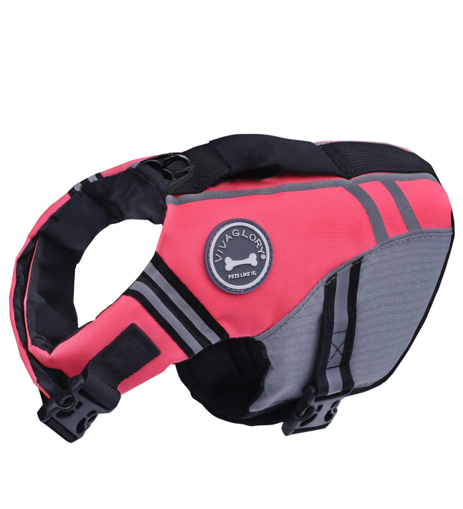 VIVAGLORY Sports Style XS Dog Life Jacket | Adjustable Swim Vest for Small Dogs | Bright Pink - Buy Online on GoSupps.com