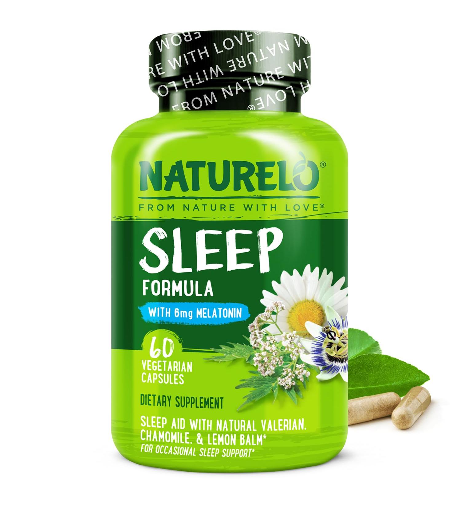 NATURELO Sleep Aid - with Melatonin, Magnesium, GABA, Valerian Root, Lemon Balm, Chamomile Herbal Extracts - Plant-Based Sleeping Aid - 60 Vegan Capsules 60 Count (Pack of 1) - Buy Online on GoSupps.com