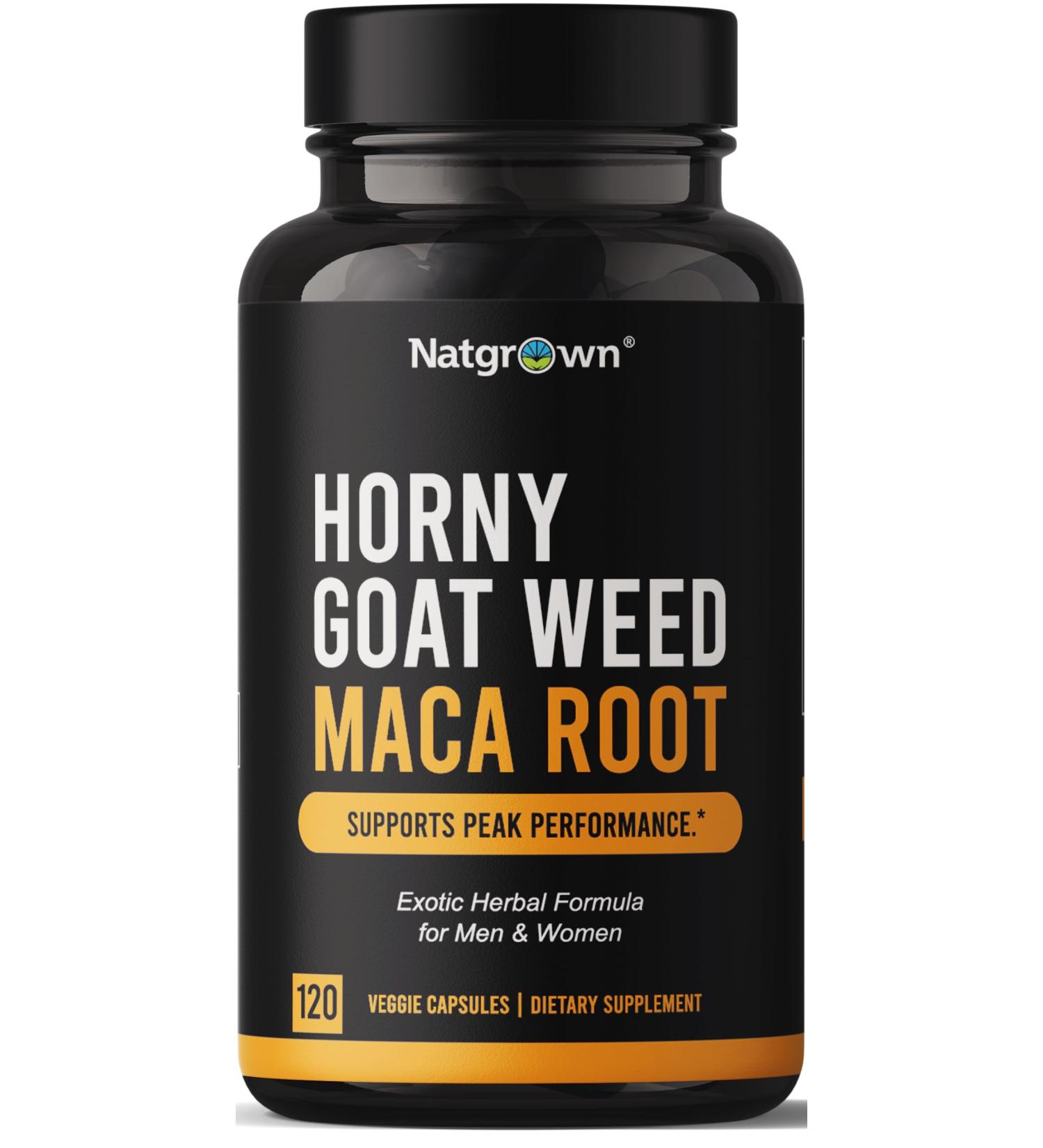 Natgrown Horny Goat Weed and Maca Root Extract Supplement for Men & Women (Epimedium Extract Hornygoatweed) Vegan Capsules - 120 Count - Buy Online on GoSupps.com