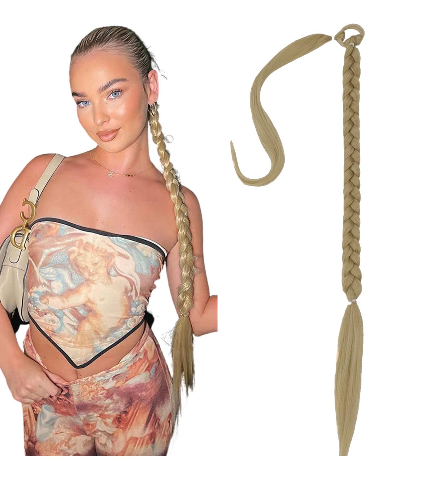 Ponytail Extension Diy Braid Hair Extensions Long Straight Wrap Around Fake Ponytail Soft Synthetic Hairpieces Hair Accessories With Rubber Band For Women 34inches (Bleach Blonde) - Buy Online on GoSupps.com
