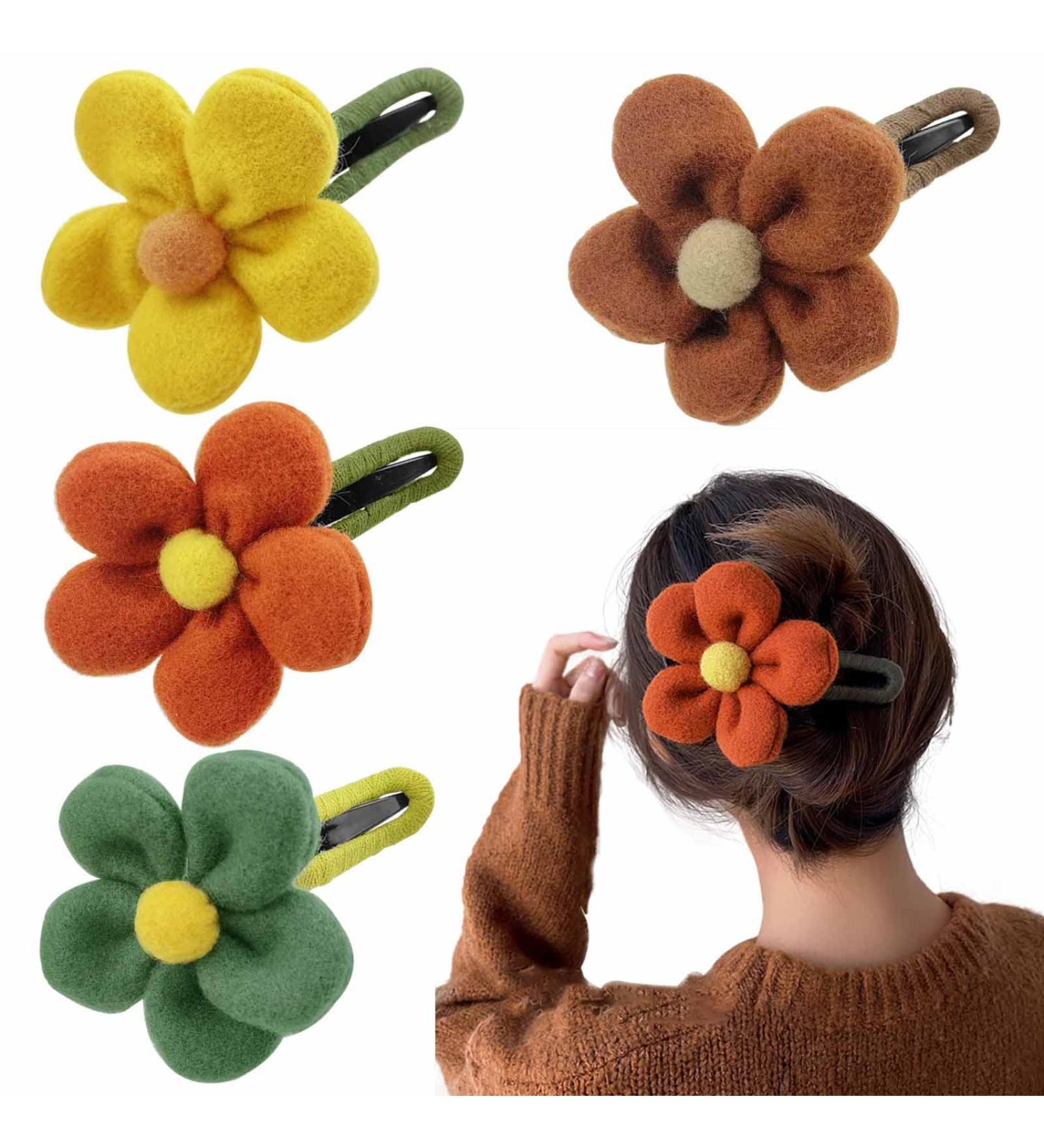 4 PCS Plush Flower Hair Clips for Women - Elegant Duck Bill Hairpin Set - Buy Online on GoSupps.com
