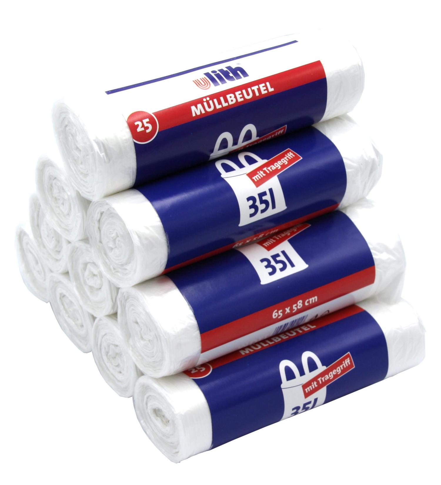 Ulith 35 Litre Garbage Bags with Handle - Tear Resistant Liquid Tight & Recyclable - Pack of 10 for International Shipping - Buy Online on GoSupps.com