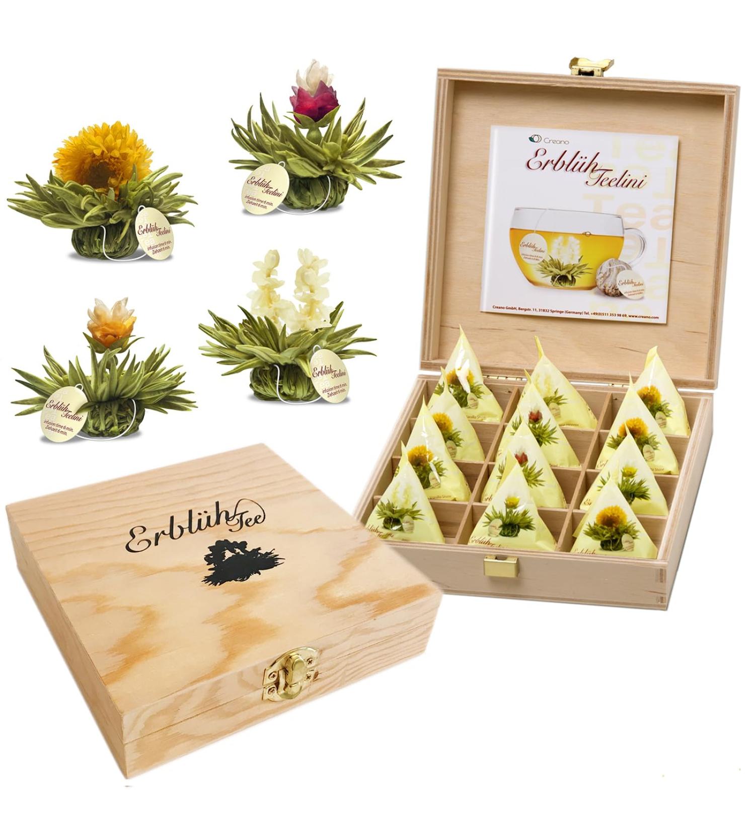 Creano Teelini Blooming Tea Gift Set - 12 Premium White Tea Flowers in Wooden Box | Perfect Gift for Women & Tea Lovers - Buy Online on GoSupps.com