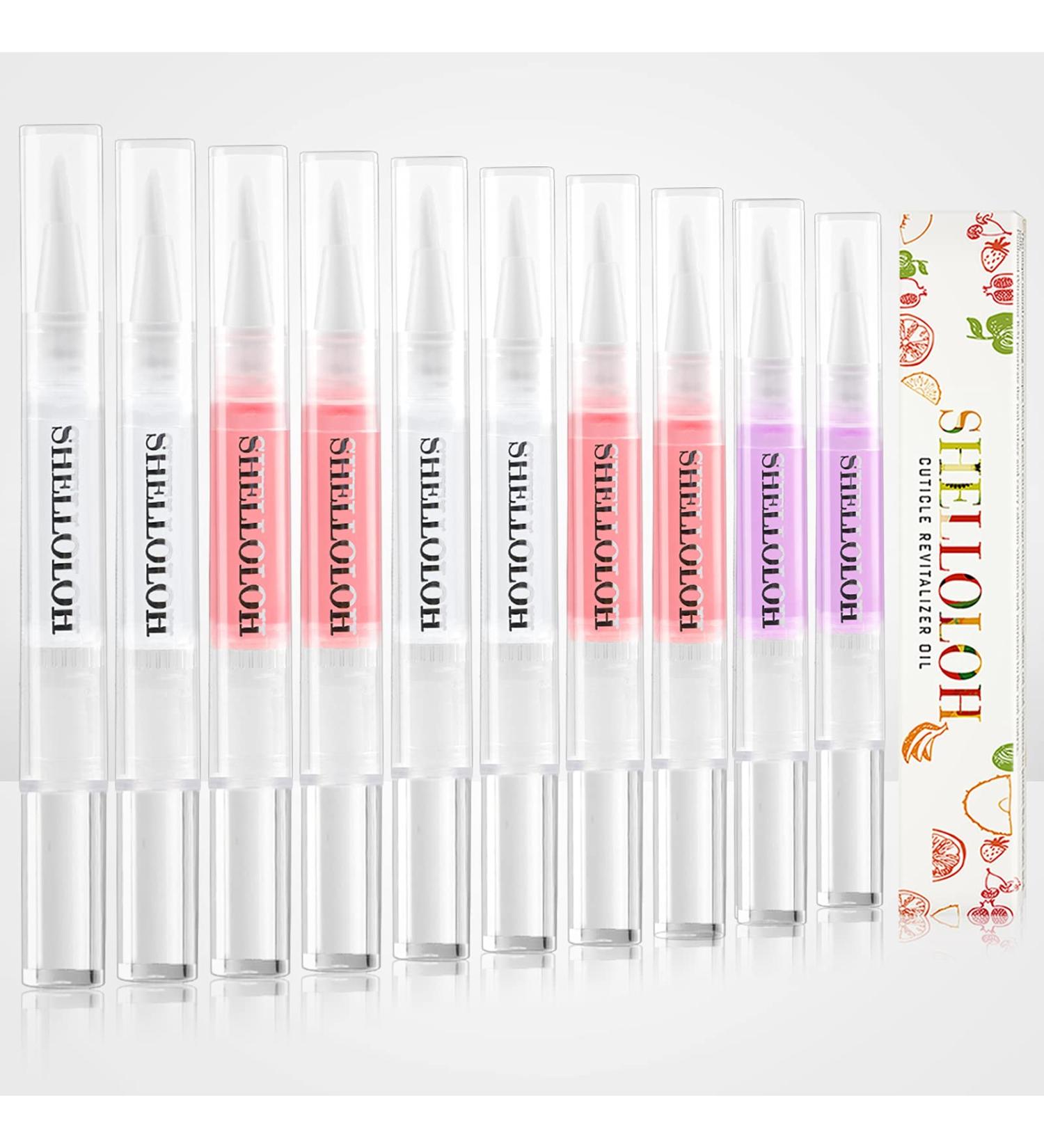 Shelloloh Cuticle Oil Set - Nourishing Dry Cuticles, 5 Flavor Revitalizer Pen with Soft Brush - 10pc Nail Care Kit - Buy Online on GoSupps.com