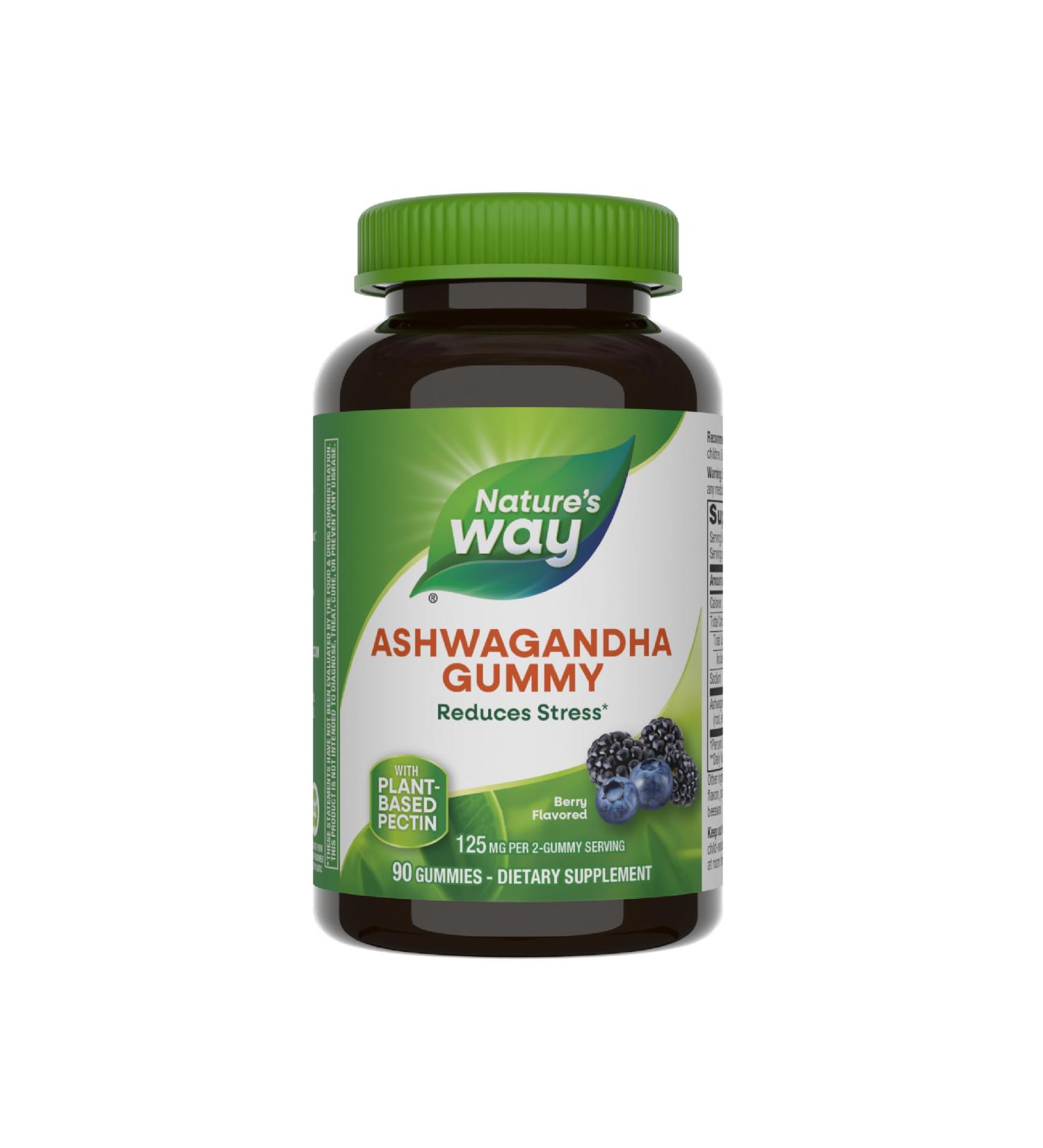 Nature's Way Ashwagandha Gummies Reduce Stress with Adaptogenic Herb* 125 mg Per 2-gummy Serving Berry Flavored 90 Gummies (Packaging May Vary) - Buy Online on GoSupps.com