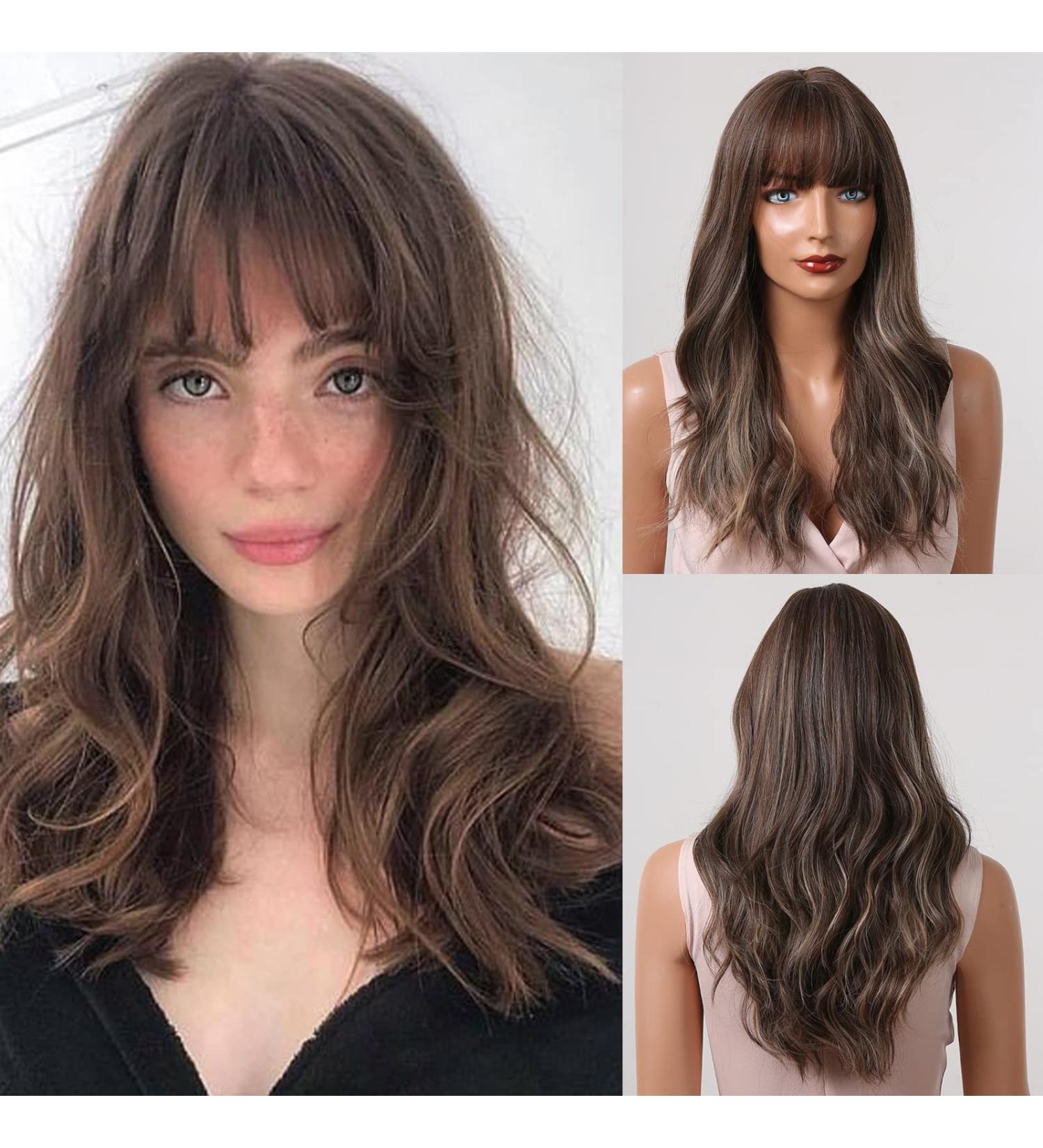 HAIRCUBE Long Brown Curly Wig for Women | Synthetic Hair Wig with Bangs - Shop Internationally - Buy Online on GoSupps.com