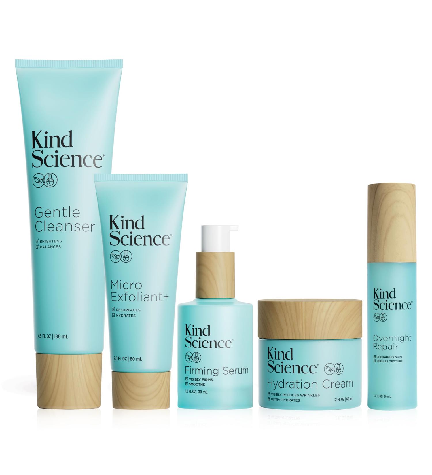 Kind Science 5-Piece Deluxe Anti Aging Skin Care Set for Day + Night Hydration Anti Aging Treatment Cleansing & Exfoliation - For Dry and Sensitive Skin - Fragrance Free Cruelty Free - Buy Online on GoSupps.com