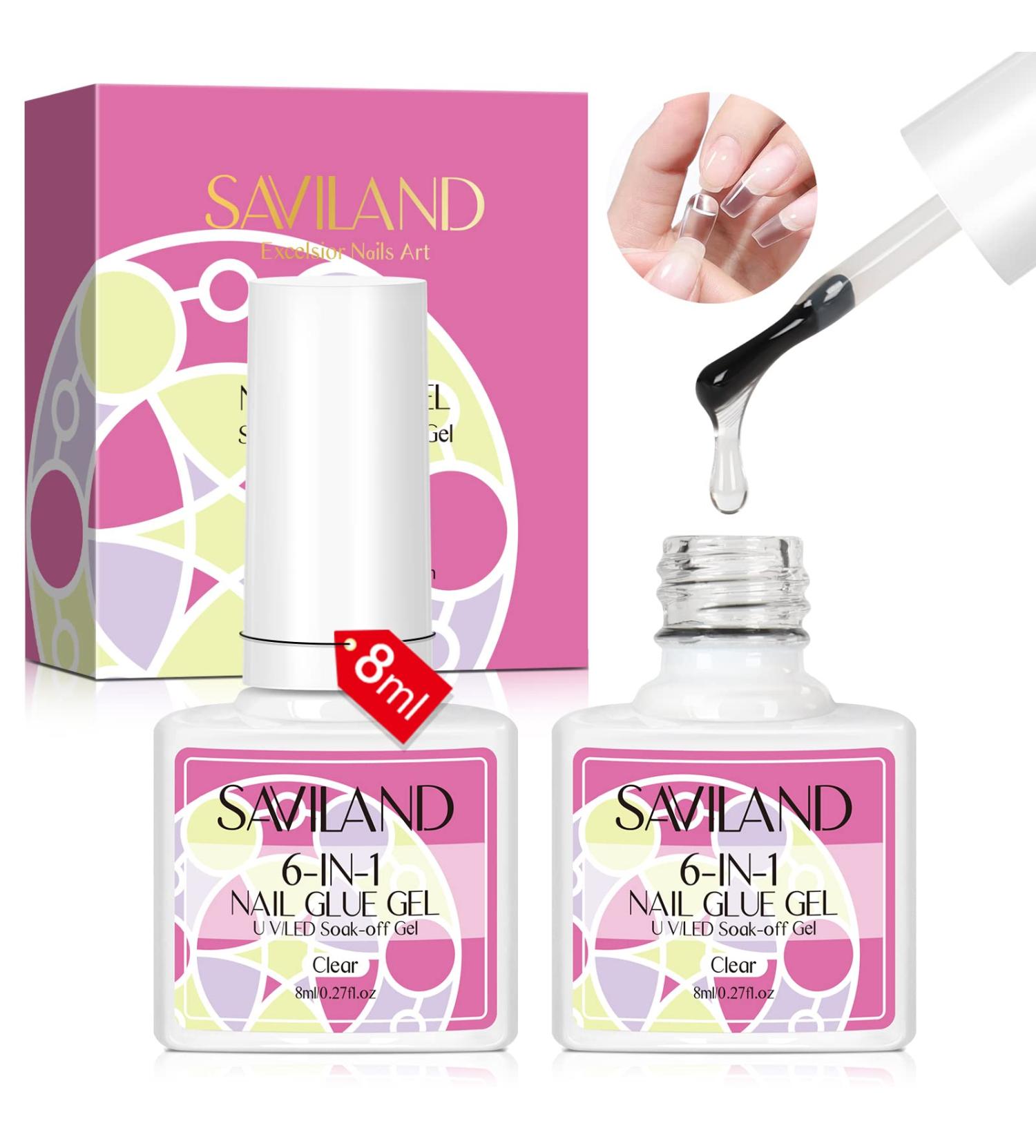 SAVILAND 2PCS 6 in 1 Gel Nail Glue Set - UV LED Nail Glue for Acrylic & Press-On Nails - Professional Manicure Kit for Home DIY - 0.27 Fl Oz (Pack of 2 - Buy Online on GoSupps.com