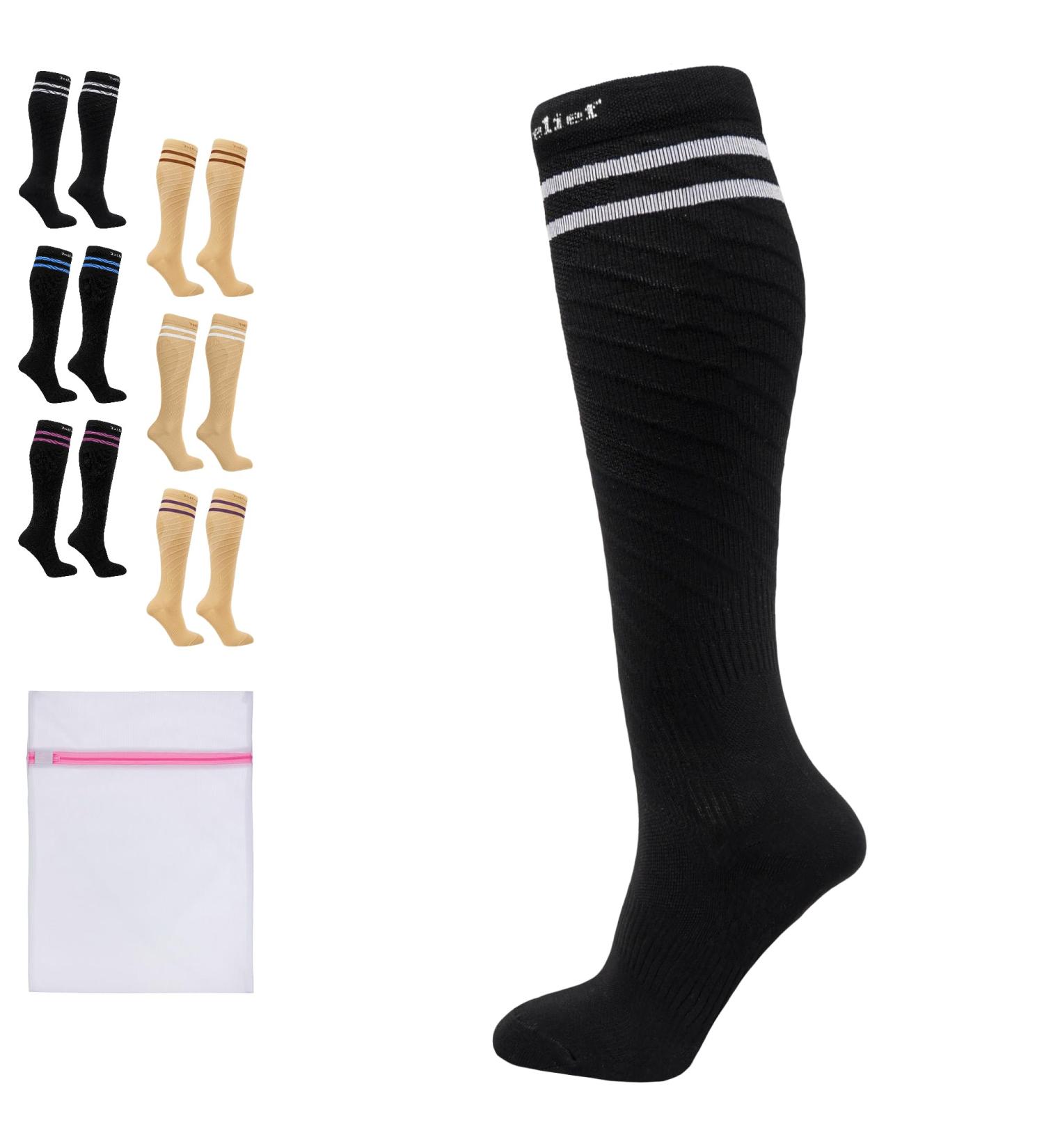 360 RELIEF - Flight Compression Socks Supports | Blood Circulation Travel Work L-XL Black with 2 White lines - Buy Online on GoSupps.com