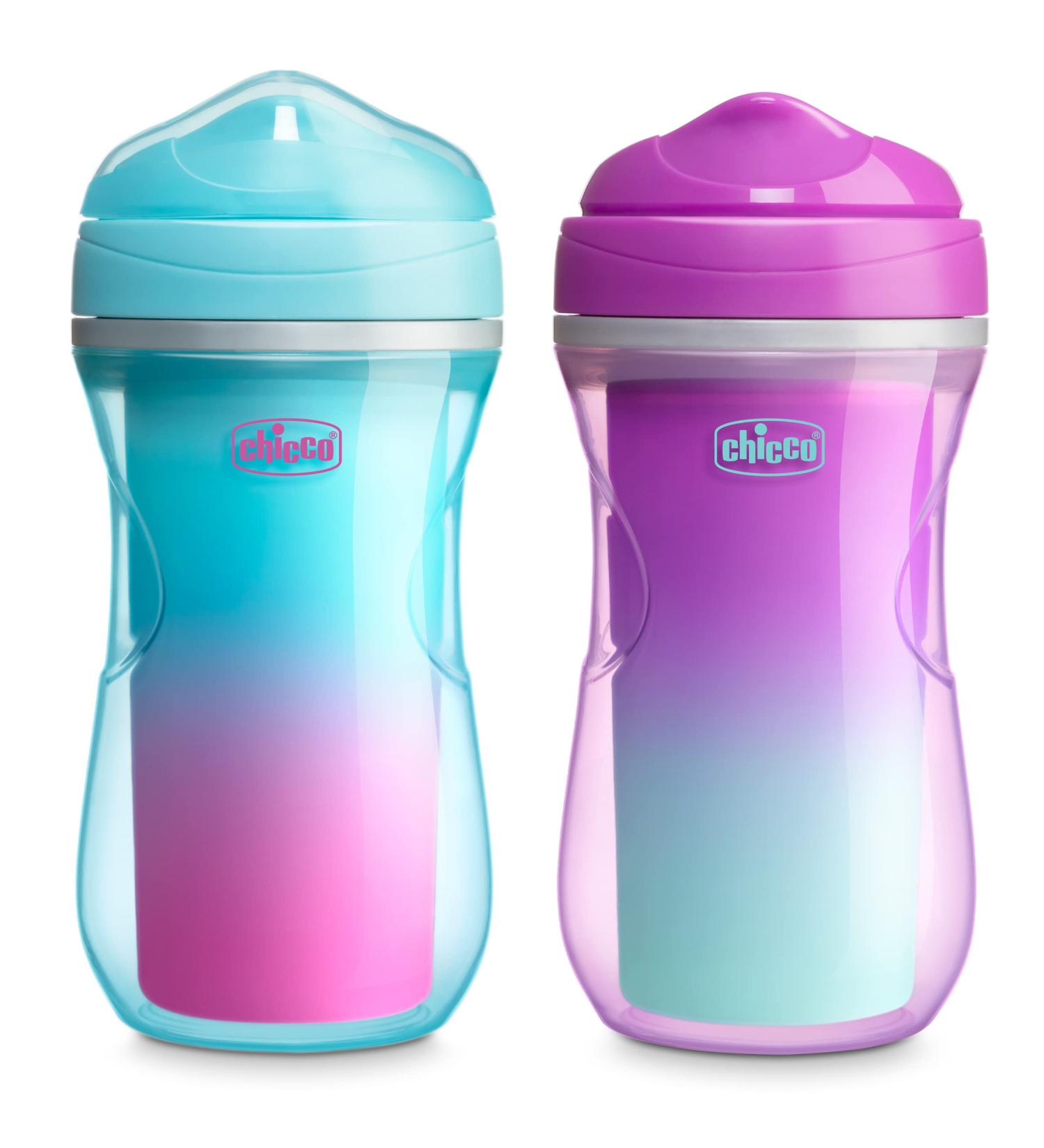 Chicco Insulated Rim Spout Trainer Sippy Cup 2pk - 9oz - Pink/Teal/Purple Ombre - Spill-Free Design - Ages 12m - Buy Online on GoSupps.com