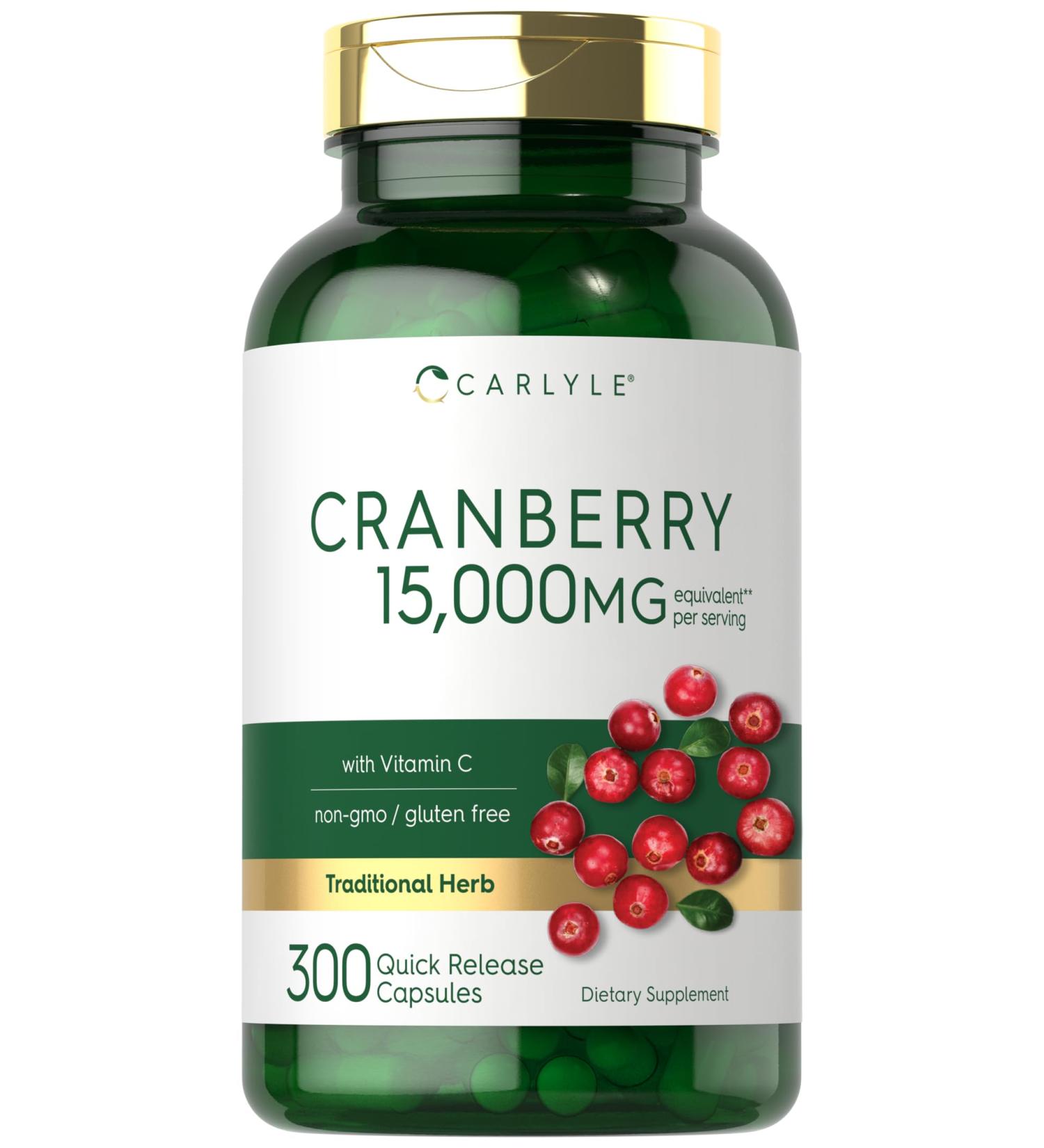 Carlyle Cranberry Pills | 300 Capsules | Herb Extract Supplement | for Women and Men | with Vitamin C | Non-GMO & Gluten Free - Buy Online on GoSupps.com