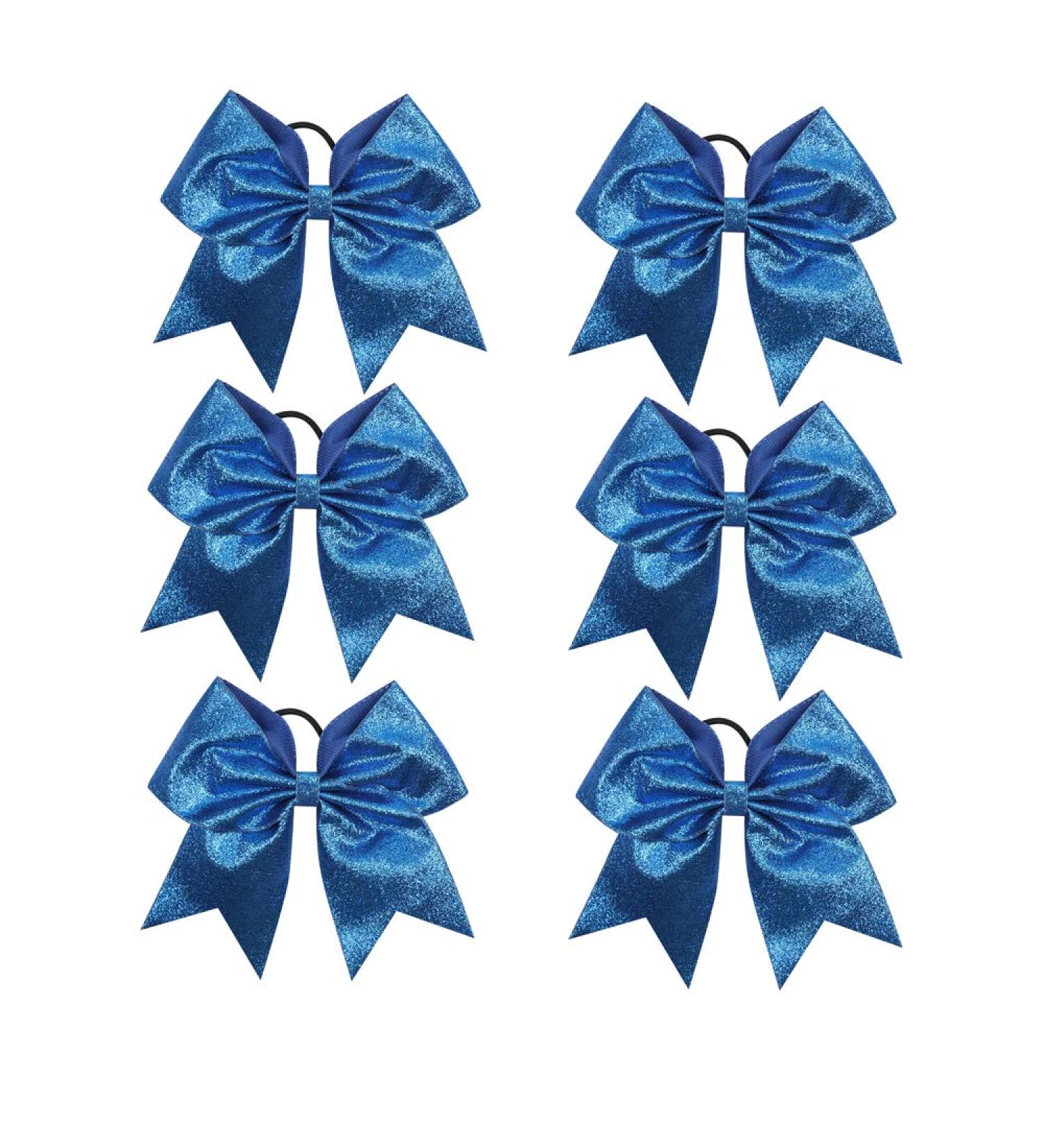 Oaoleer 7 Large Glitter Cheer Hair Bows - 6PCS Ponytail Holder Elastic Bands for Teen Girls College Sports - Handmade Royal Blue Cheerleader Bows Hair Ties - Buy Online on GoSupps.com
