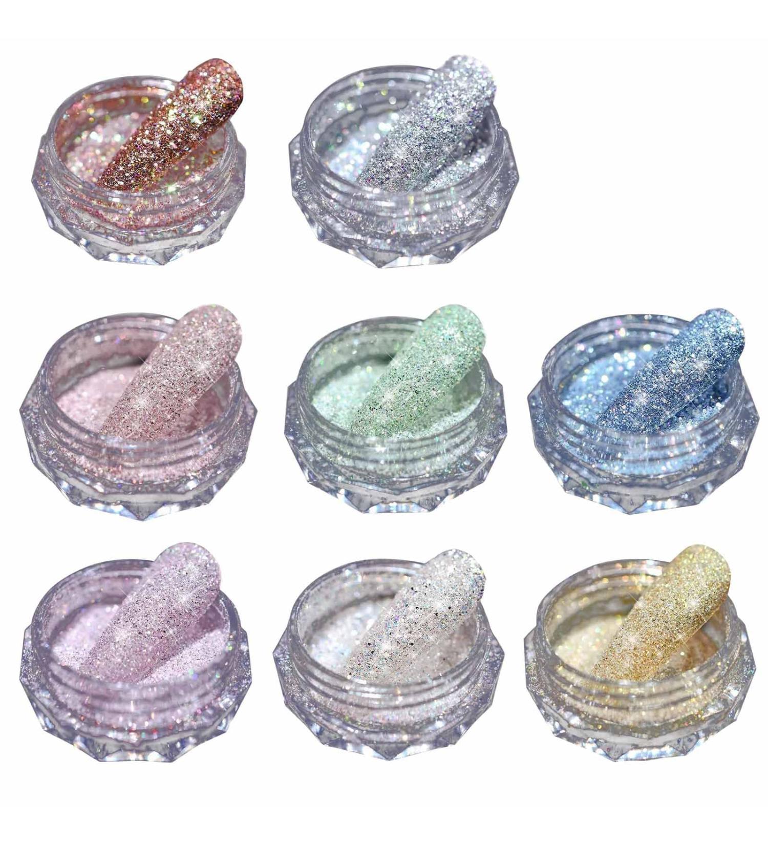 GZMAYUEN Crystal Diamond Nail Glitter Powder Set - 8 Pieces Gold, Silver, Rose Gold, Blue Glass Stone Chrome Sparkles - Nail Pigment Decoration Kit - Buy Online on GoSupps.com