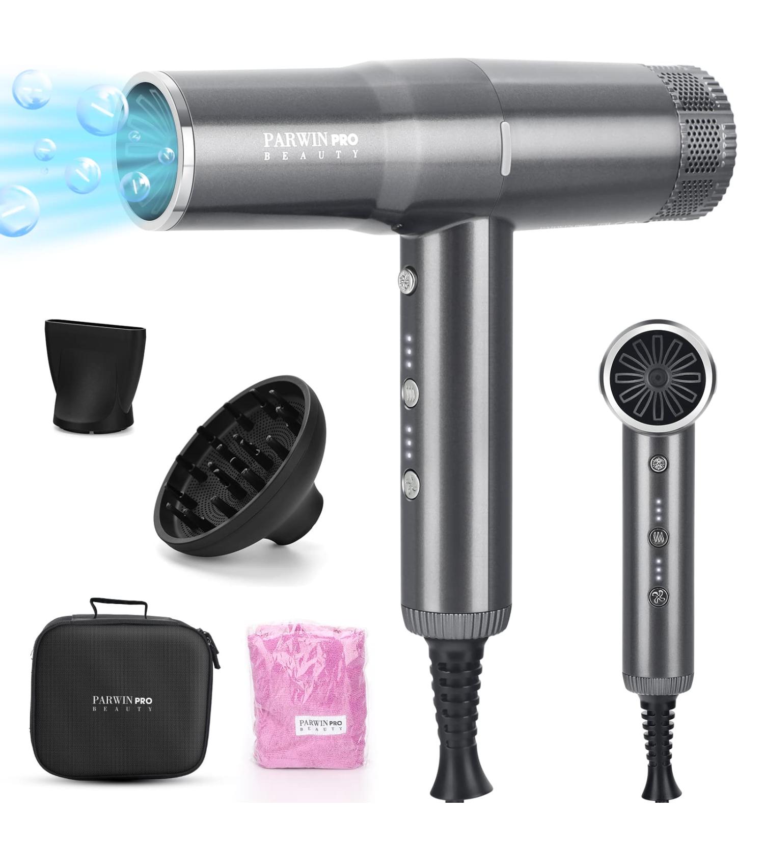 Hair Dryer Professional Salon Fast Drying Ionic Diffuser Hairdryer for Women and Men PARWIN PRO BEAUTY Blow Dryer with Powerful 110.000 RPM Low Noise Brushless Motor for Home Travel and Gift(Gray) - Buy Online on GoSupps.com