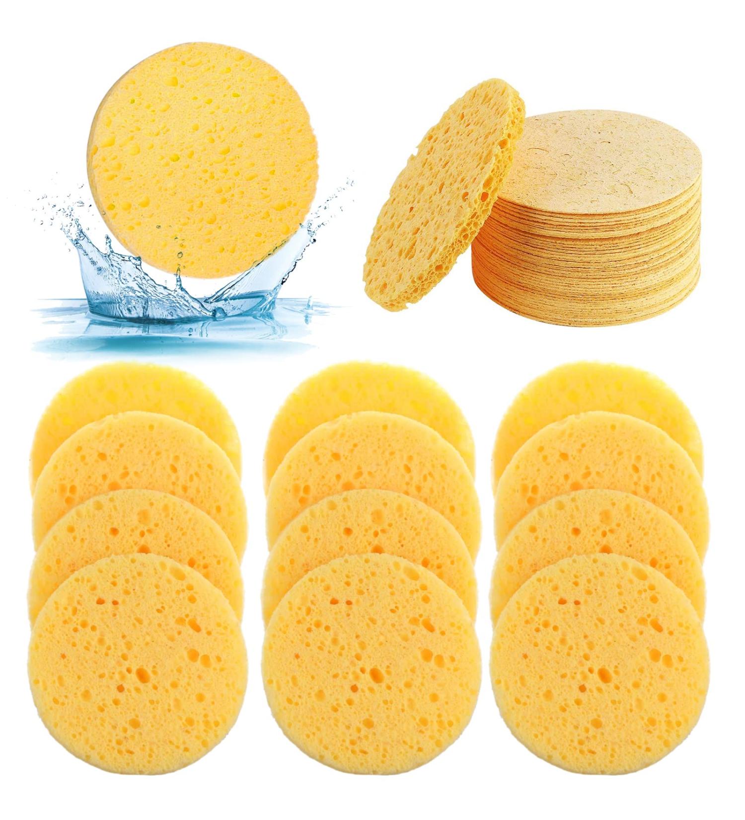 ZOCONE 70 PCS Natural Wood Pulp Cotton Face Sponges for Cleansing and Exfoliating - Reusable and Compressed for Makeup Removal and Skin Cleansing (Yellow) - Buy Online on GoSupps.com