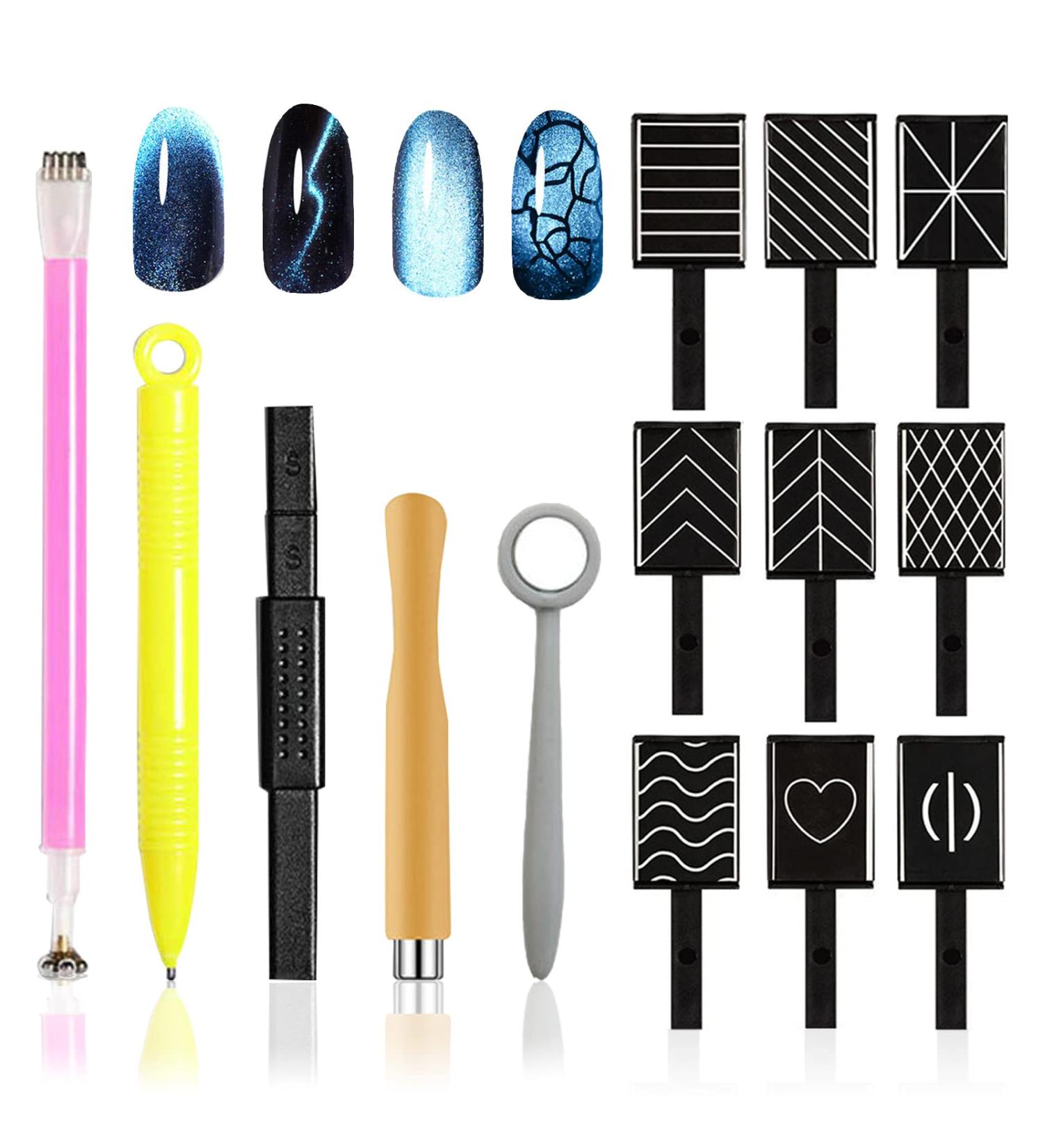 Wishesmar 14-Piece Nail Art Tool Set | DIY Magic 3D Magnetic Pencil & Cat Eye Gel Applicator | Create Stunning Cat Eye Effects - Buy Online on GoSupps.com