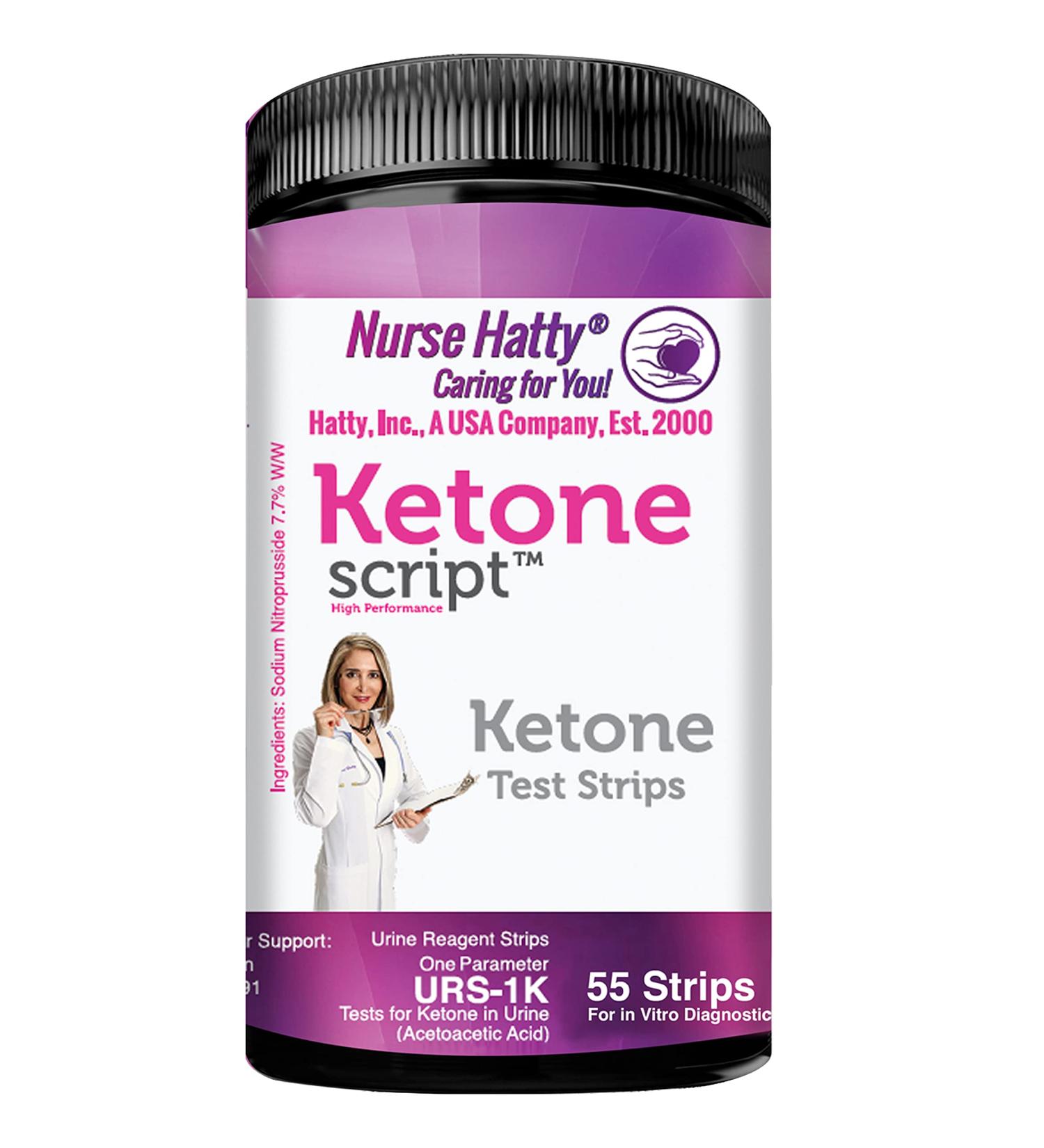 Nurse Hatty 55ct. Ketone Script Ketone Test Tests - URS-1K, and Perfect for Adkins Diets - Reg. Length Strips.