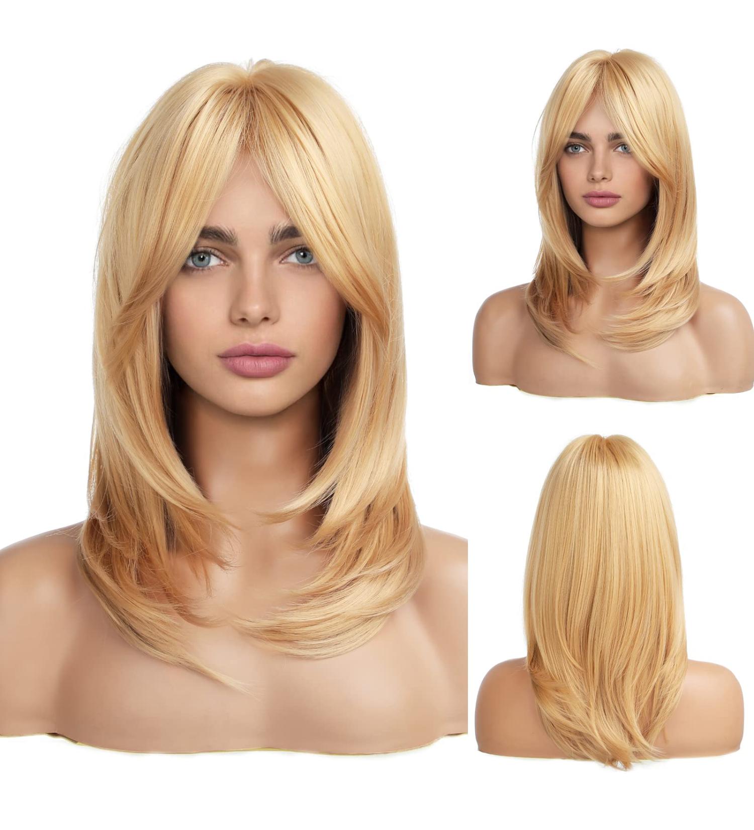HAIRCUBE Long Golden Blonde Wig for Women - Layered Synthetic Hair Wig with Bangs - Buy Online on GoSupps.com