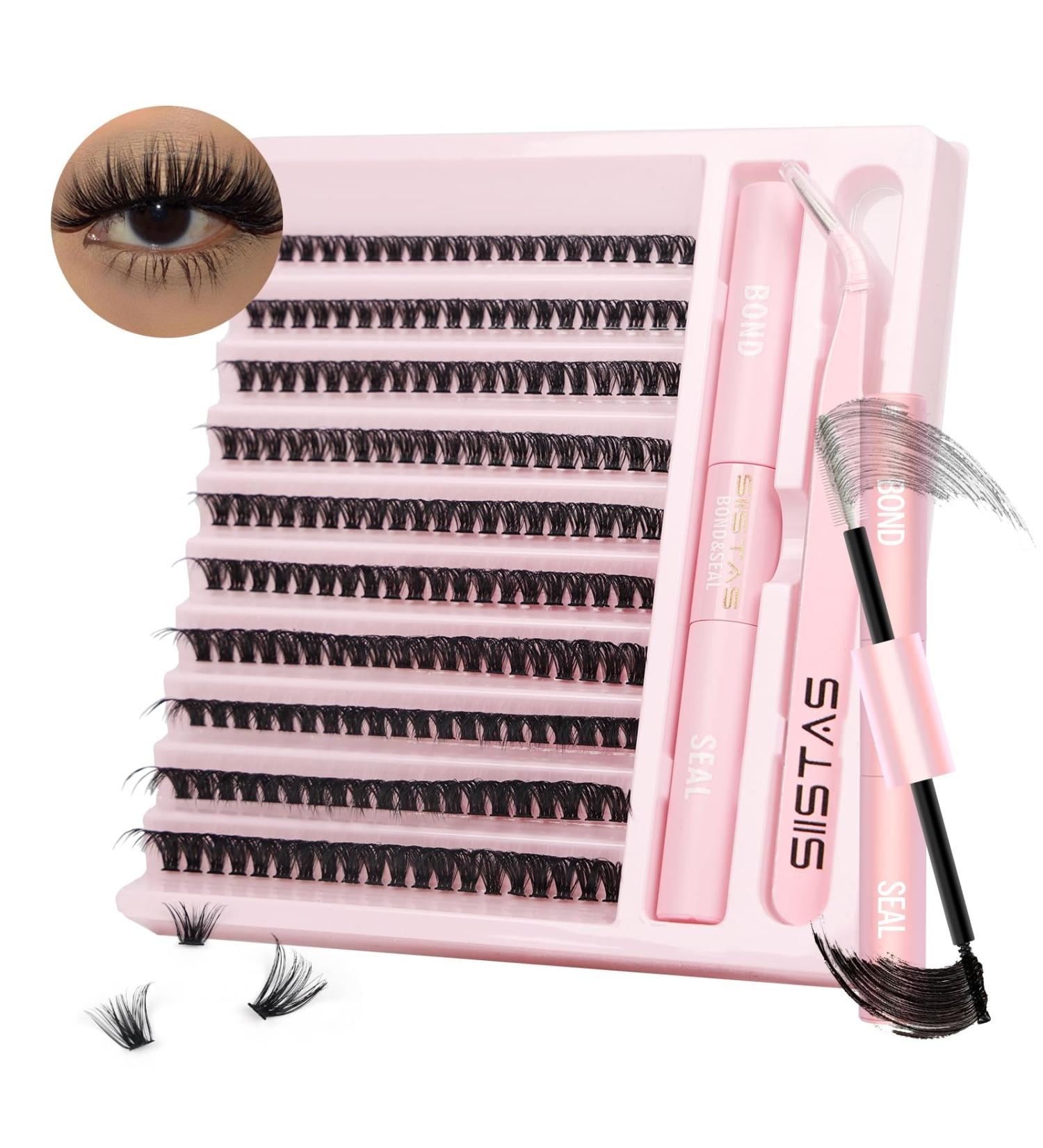 DIY Lash Extension Kit - 200pc D Curl Volume Cluster Lashes with Bond, Seal, and Tweezers | Home Application Individual Eyelash Extensions - 50D Kit - Buy Online on GoSupps.com