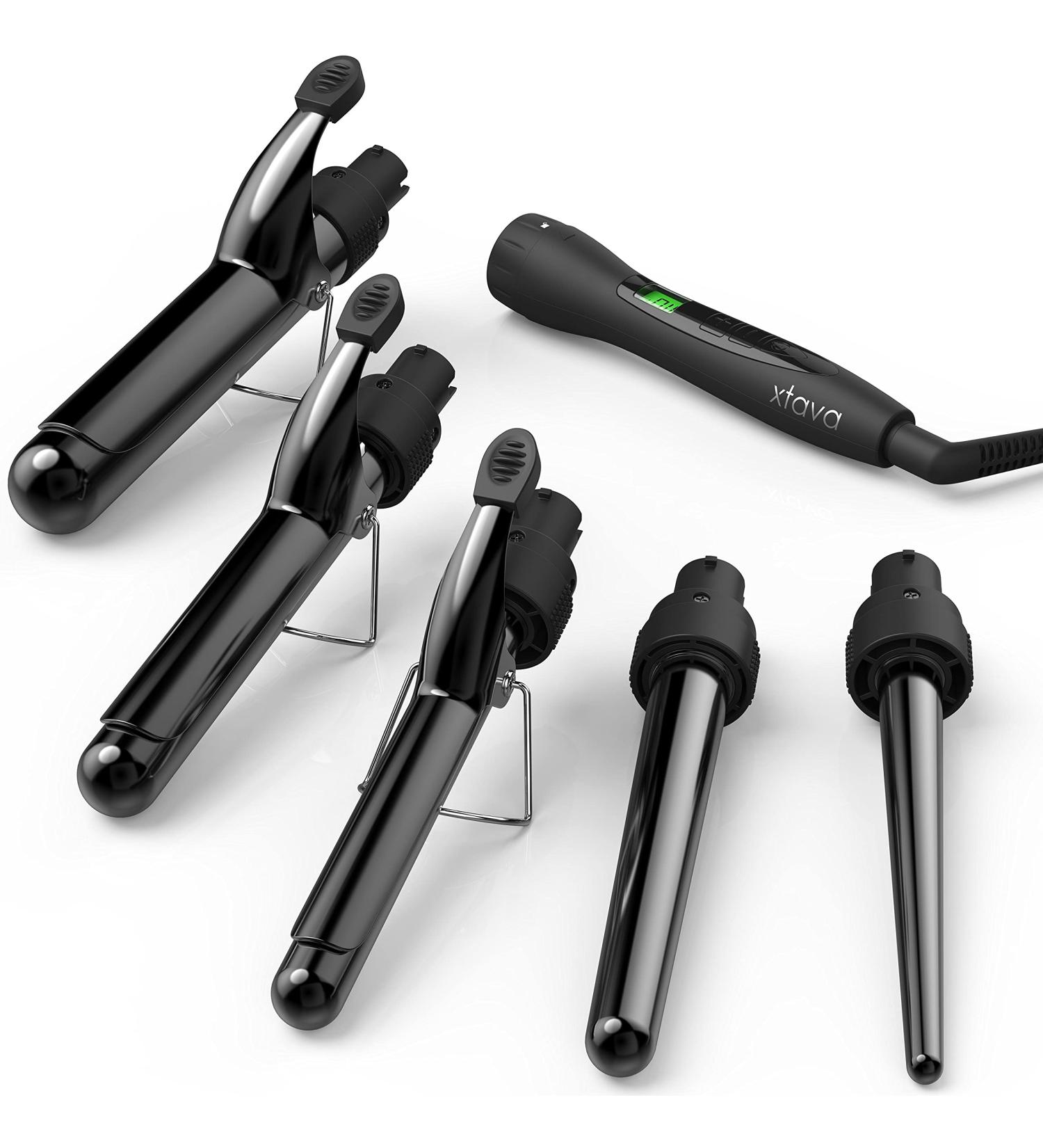Xtava 5-in-1 Professional Curling Iron and Wand Set - Interchangeable Ceramic Barrel - Dual Voltage Hair Curler for All Hair Types - Buy Online on GoSupps.com
