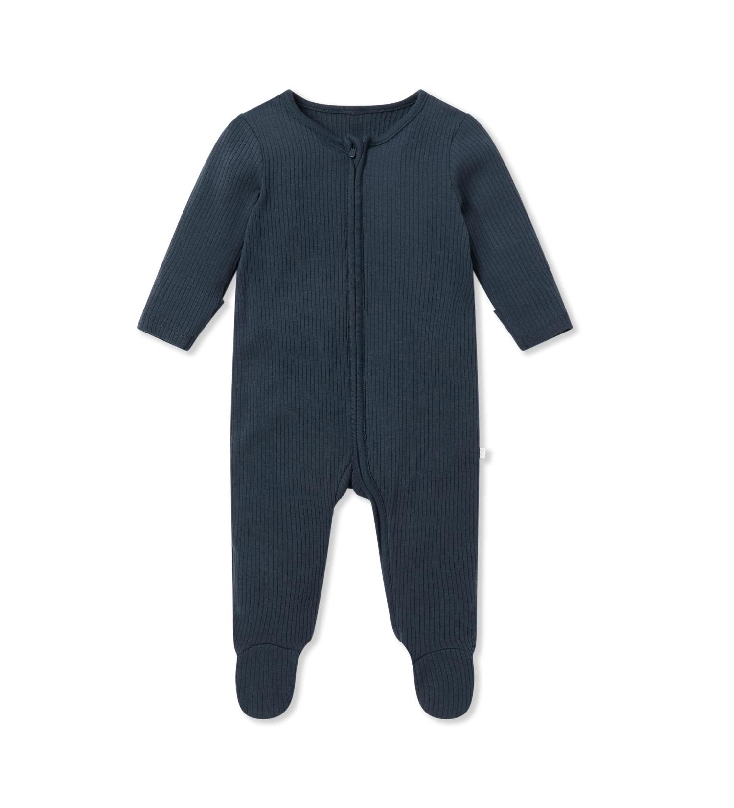 MORI Organic Cotton & Bamboo Ribbed Zip Up Sleepsuit 12-18 Months - Unisex Footed Pyjama - Navy - Buy Online on GoSupps.com