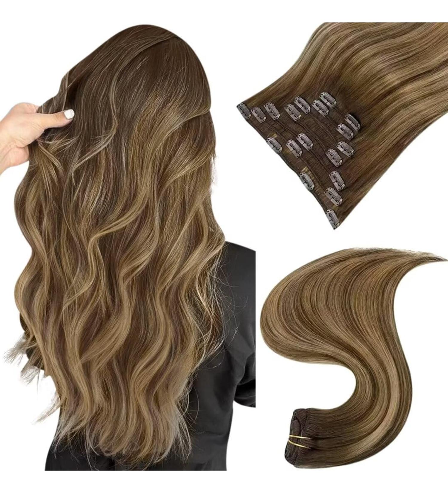Easyouth Balayage Brown to Honey Blonde Clip in Hair Extensions - 7Pcs 70g 12 Inch #4/24/4(#4/27/4) - Buy Online on GoSupps.com