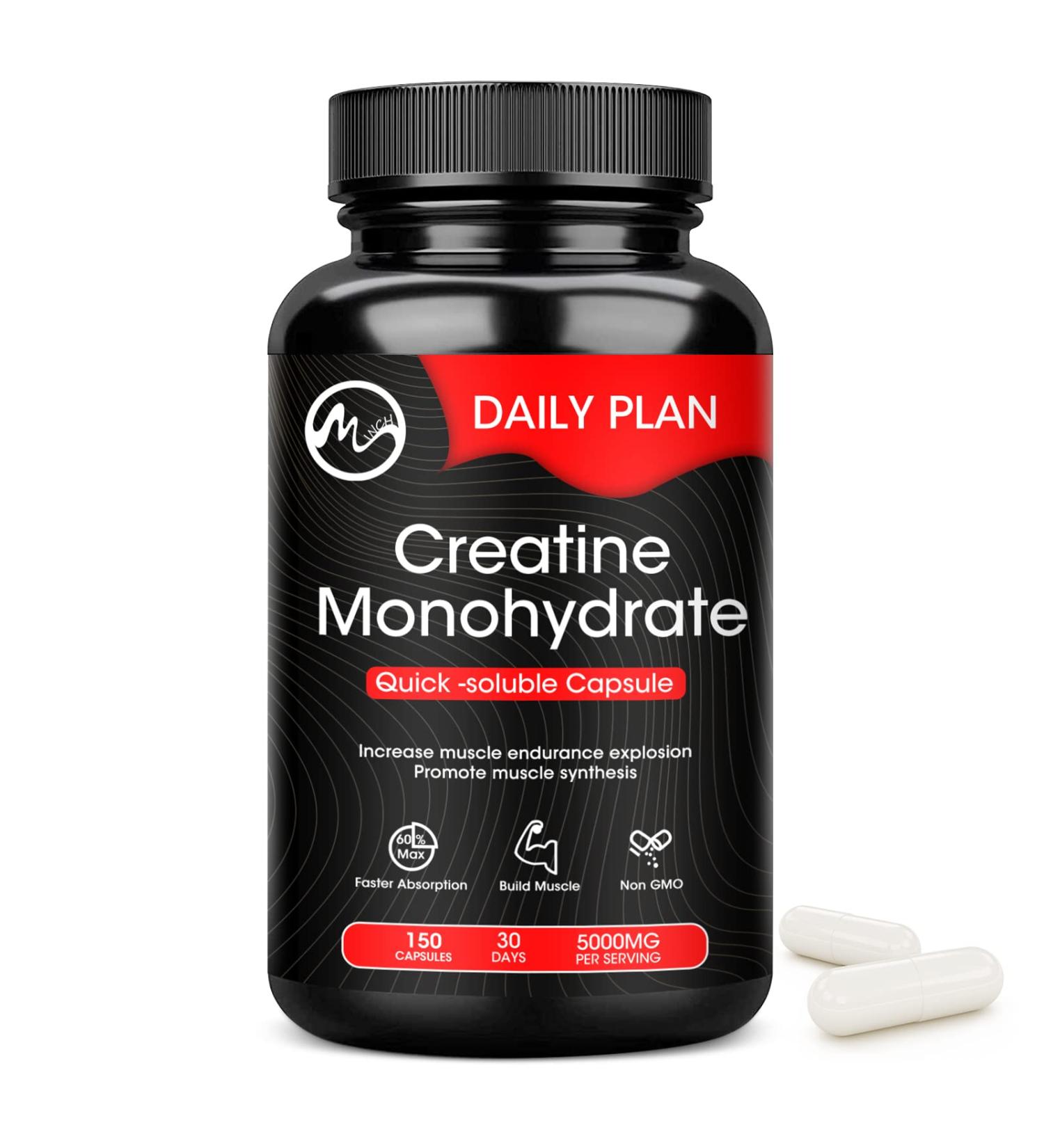 Creatine Monohydrate Capsules 5000MG Unflavored Muscle Strength Supplement | 150 Pills for Energy & Workout Performance | Anti-Fatigue Support for Men & Women - Buy Online on GoSupps.com