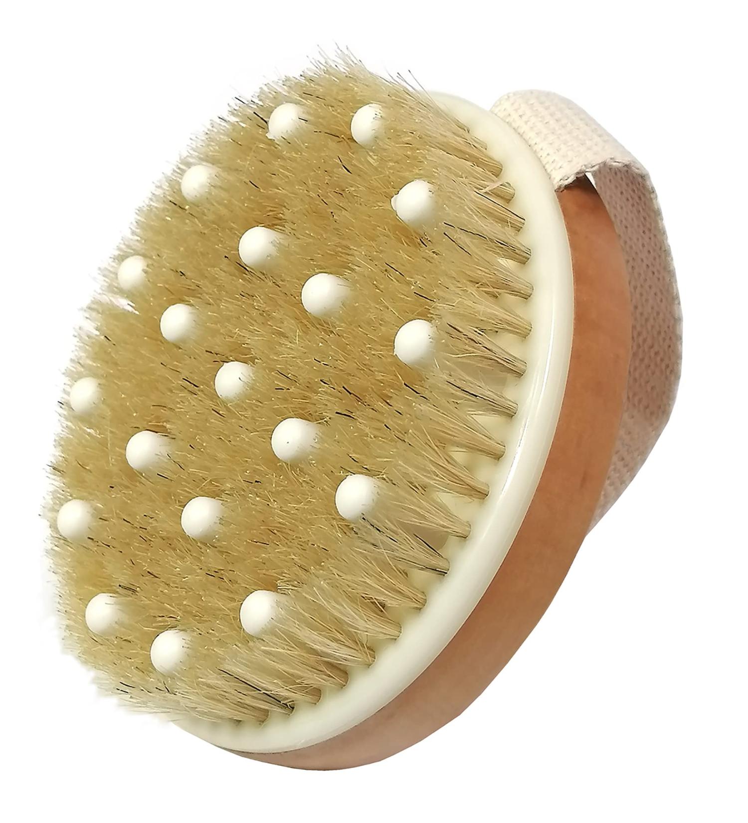 Natural Bristle Dry Body Brush for Lymphatic Drainage and Exfoliation - Stimulate Blood Circulation, Remove Toxins and Cellulite - Buy Online on GoSupps.com