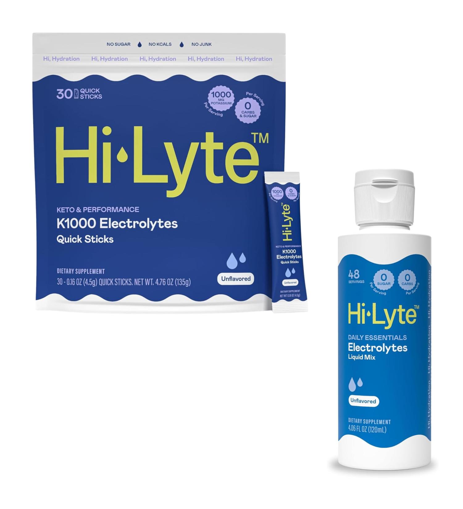 Hi-Lyte Hydration Bundle - Keto K1000 Unflavored Electrolyte Packets (30 Servings) Electrolyte Concentrate Liquid (48 Servings) - Buy Online on GoSupps.com
