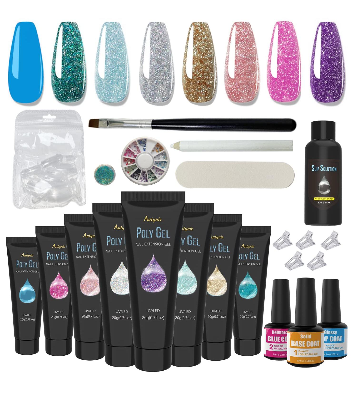 Autynie Poly Gel Nail Kit - 8 Colors All-in-One Extension Builder Gel Set with Rhinestone Glitter French, Professional DIY Nail Art Tools for Salon Quality at Home - Buy Online on GoSupps.com