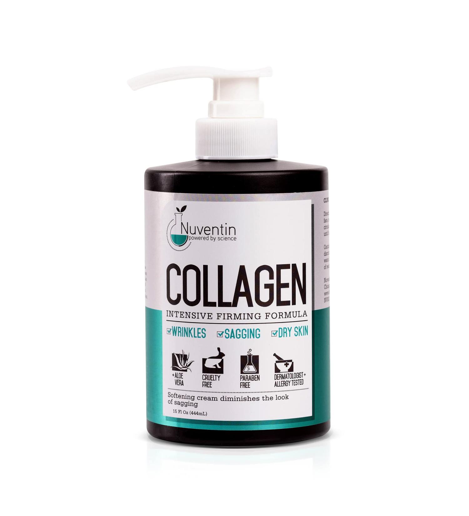 Nuventin Collagen Firming Cream with Aloe Vera & Green Tea - Anti Aging Moisturizer for Dry, Sagging Skin - 15 Fl Oz - Buy Online on GoSupps.com