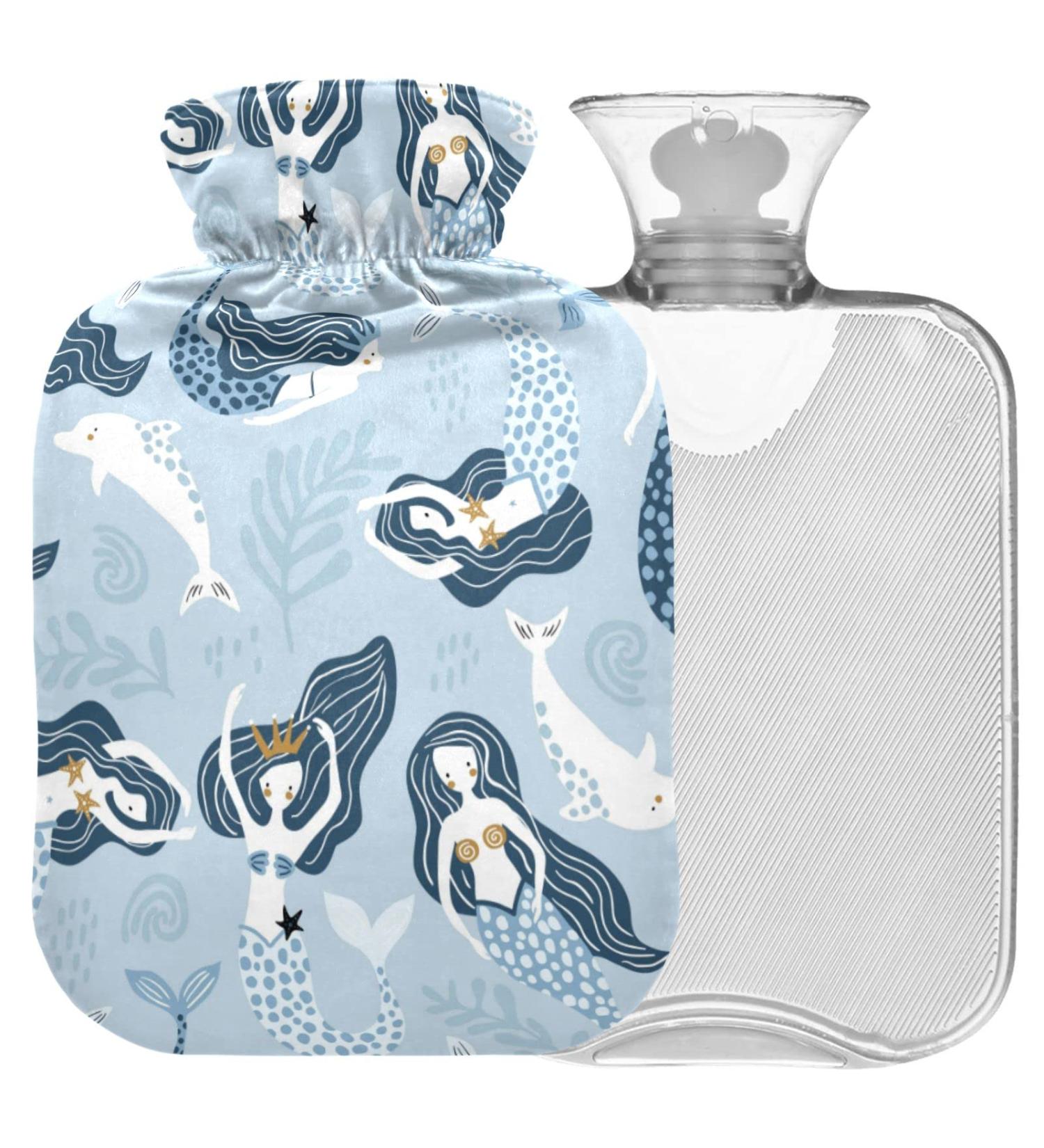 Naanle Cartoon Mermaid Heat Bottle | 1L Hot Water Bottle for Bed & Pain Relief | Heat & Cold Therapy with Transparent Bag - Buy Online on GoSupps.com