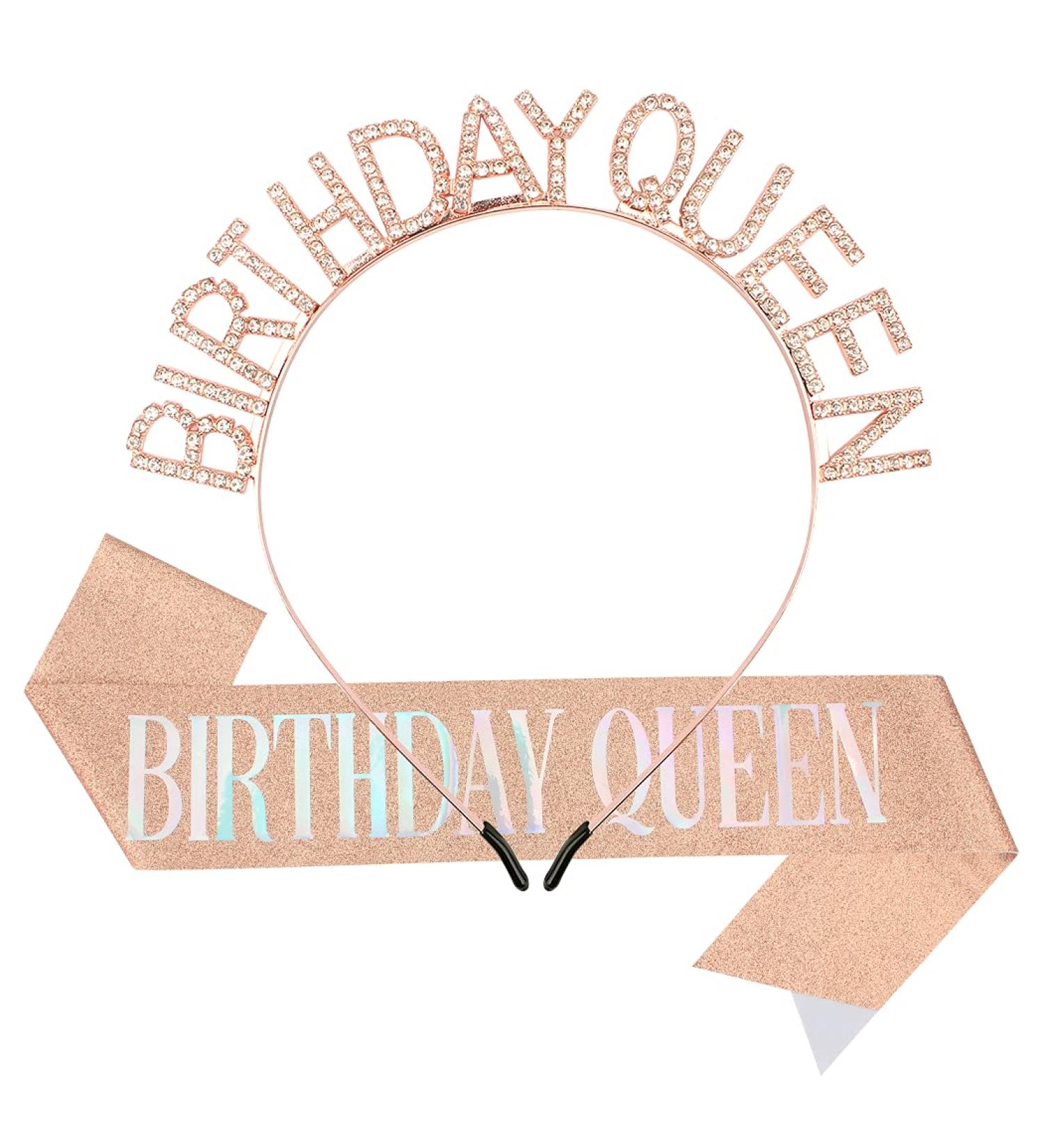 Rose Gold Birthday Queen Set - Tiara, Crown & Sash | Happy Birthday Accessories - Buy Online on GoSupps.com